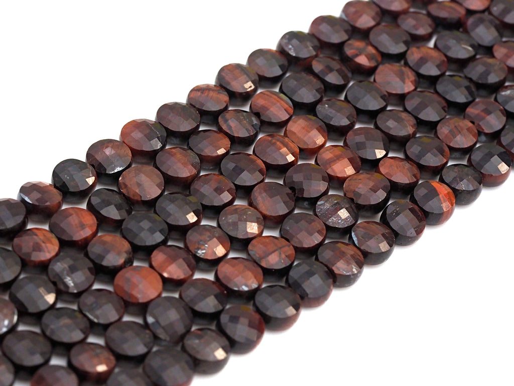 Double Sided Turtle Shell Cut Natural Tiger Eye Coin beads, 6mm Flat coin faceted, Natural Gemstone Beads, 16" Full strand, Sku#U603