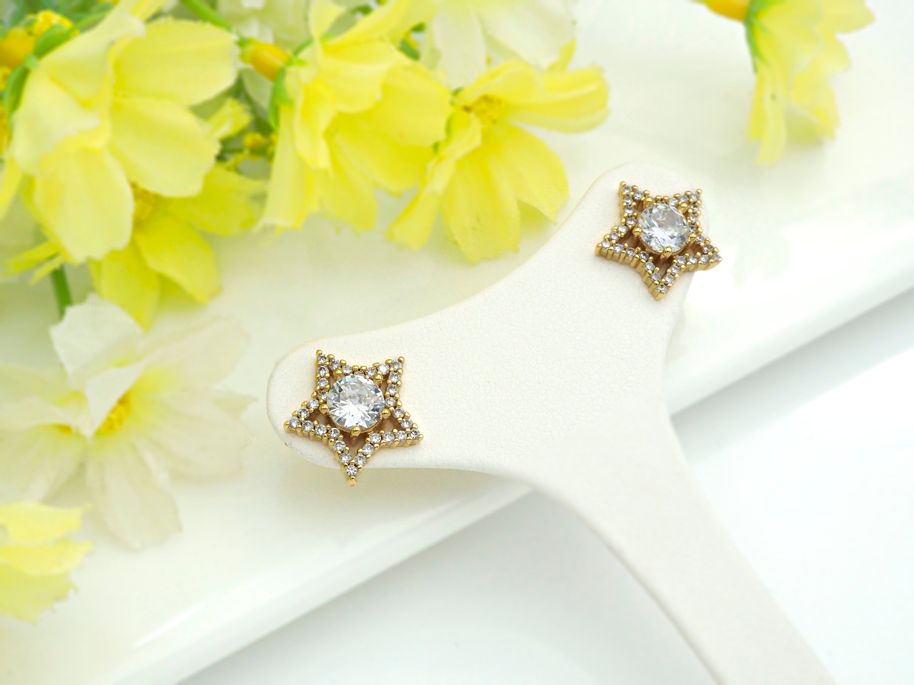 PRESELLING CZ Micro Pave Stud Earring Wires, Five Star Shape Earrings, Clear CZ micro pave earrings, 14mm, sku#J225