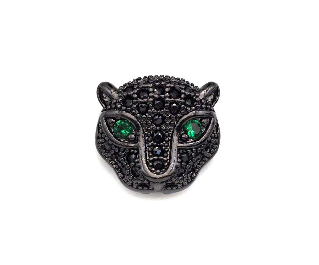 CZ Micro Pave Green Eye Leopard Head Pendant/Charm, Black panther Charm, Cubic Zirconia Pendant Charm, 10x11mm,Sku#N54
