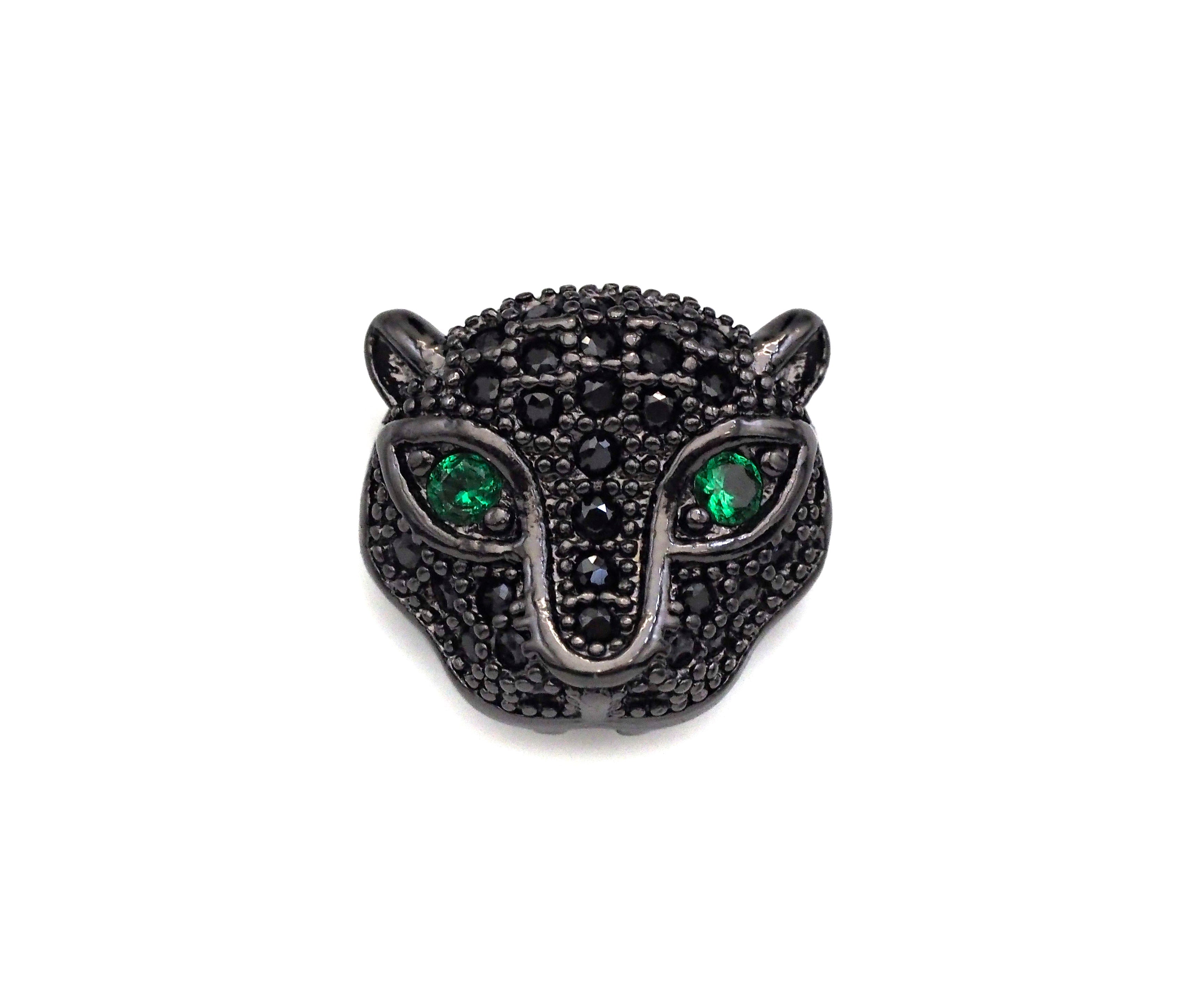 CZ Micro Pave Green Eye Leopard Head Pendant/Charm, Black panther Charm, Cubic Zirconia Pendant Charm, 10x11mm,Sku#N54