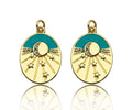 Gold Filled Turquoise Enamel with Radial Star On Oval Shape Pendant,CZ Micro Pave 18K Gold Filled Enamel Charm,16x22mm,Sku#Z1360
