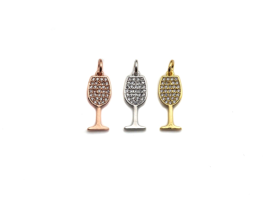 CZ Micro Pave Goblet Shape Pendant/Focal, Cubic Zirconia Paved Charm, Necklace Bracelet Charm Pendant, 7x19mm,sku#Z821