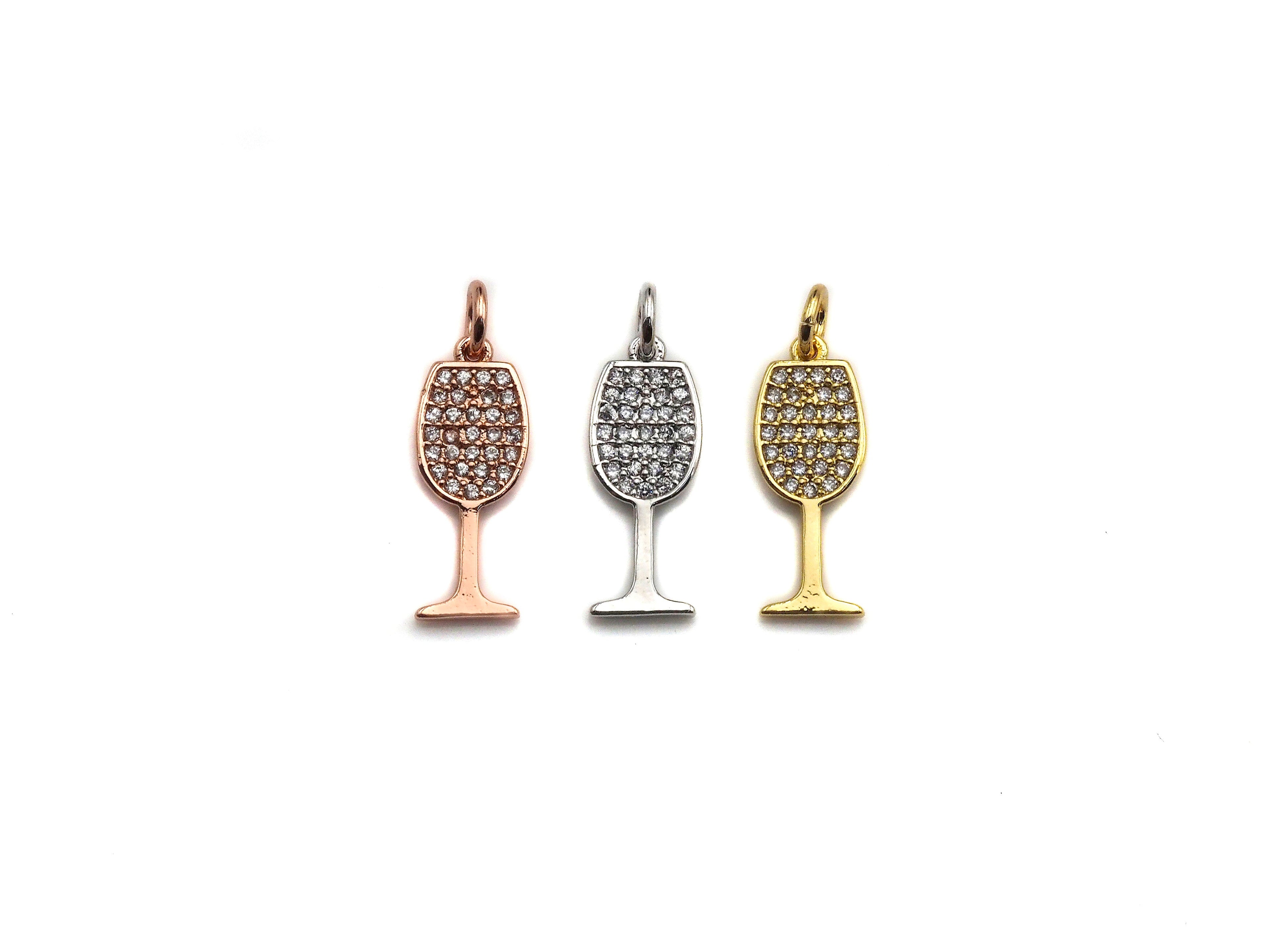 CZ Micro Pave Goblet Shape Pendant/Focal, Cubic Zirconia Paved Charm, Necklace Bracelet Charm Pendant, 7x19mm,sku#Z821