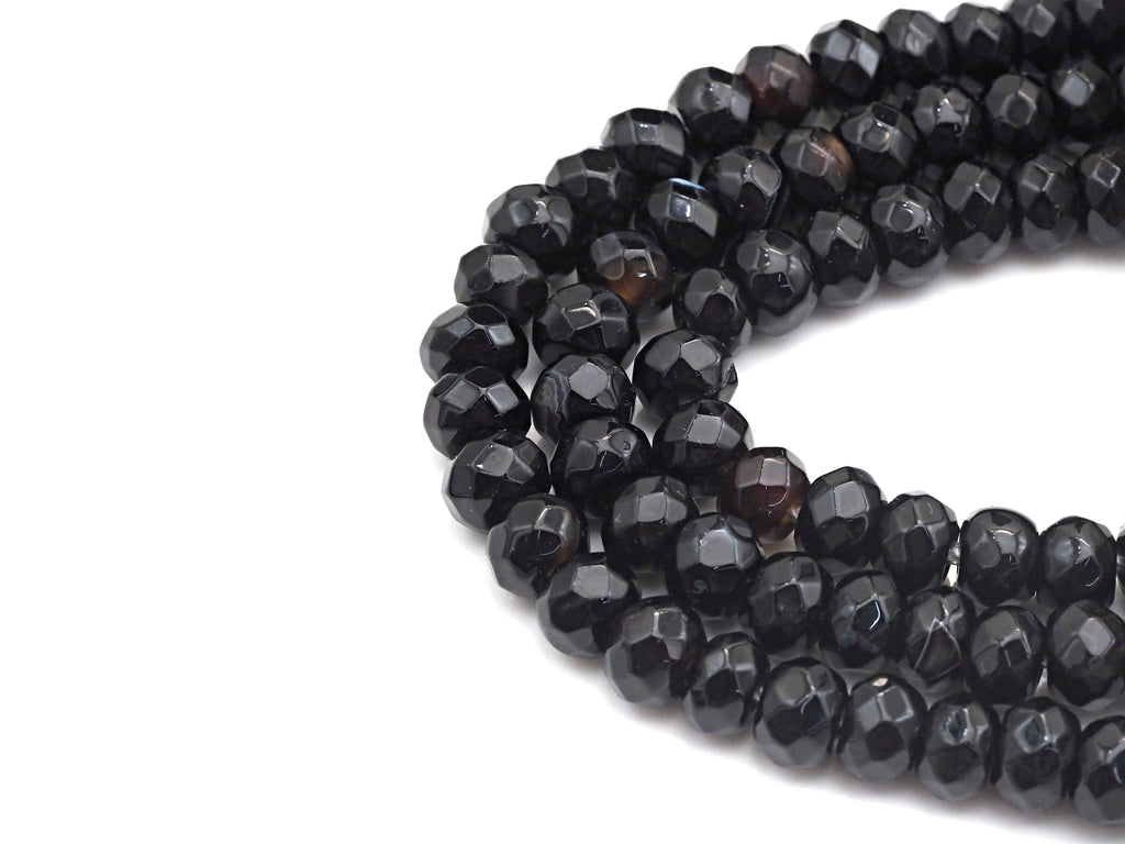 2mm Large Hole Natural Black Onyx Beads, Rondelle Faceted 5x8mm, 8" Long Strands, sku#U730