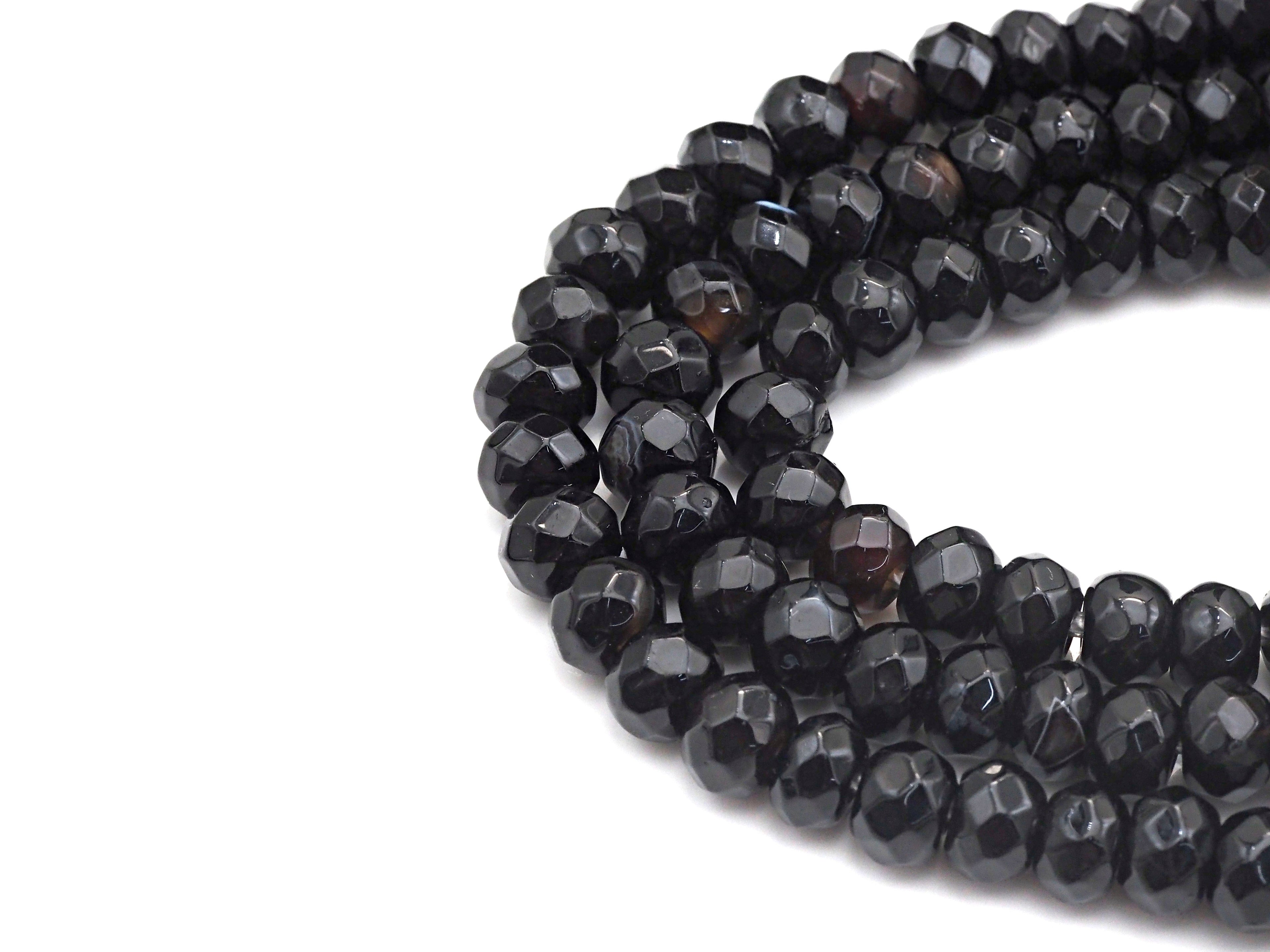 2mm Large Hole Natural Black Onyx Beads, Rondelle Faceted 5x8mm, 8" Long Strands, sku#U730