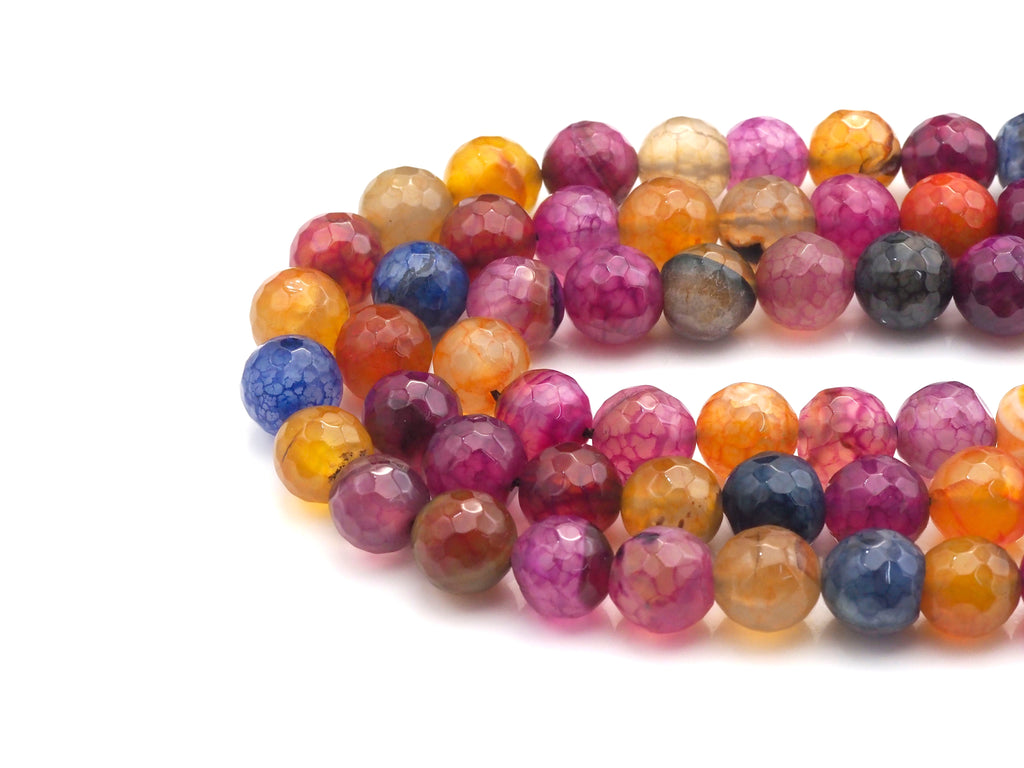 Fire Agate Beads, Muliticolor Fire Agate, 6mm/8mm/10mm/12mm Faceted Round Agate Beads, 15.5" Full Strand, Sku#UA58