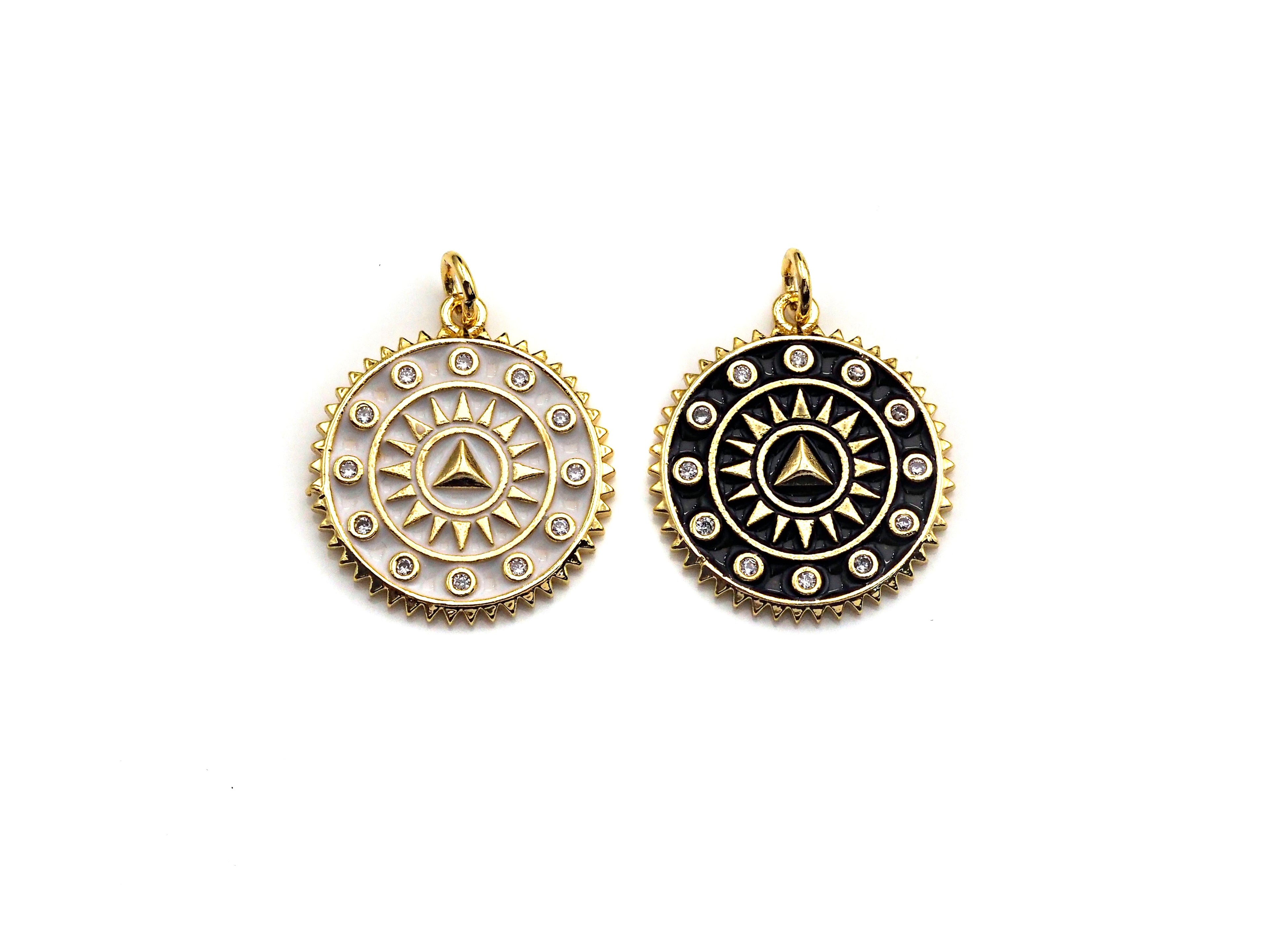 Pave CZ  Enamel Patten Pendant, Black/White Enamel Pendant, Enamel jewelry Findings, 20x27.5mm,sku#FH12