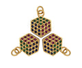 Colorful CZ Micro Pave Dainty Gold Rubik's Cube Charms, Gold Charm Pendant, Rubik's Cube Shape Necklace Charms, 12x17mm, Sku#F1335