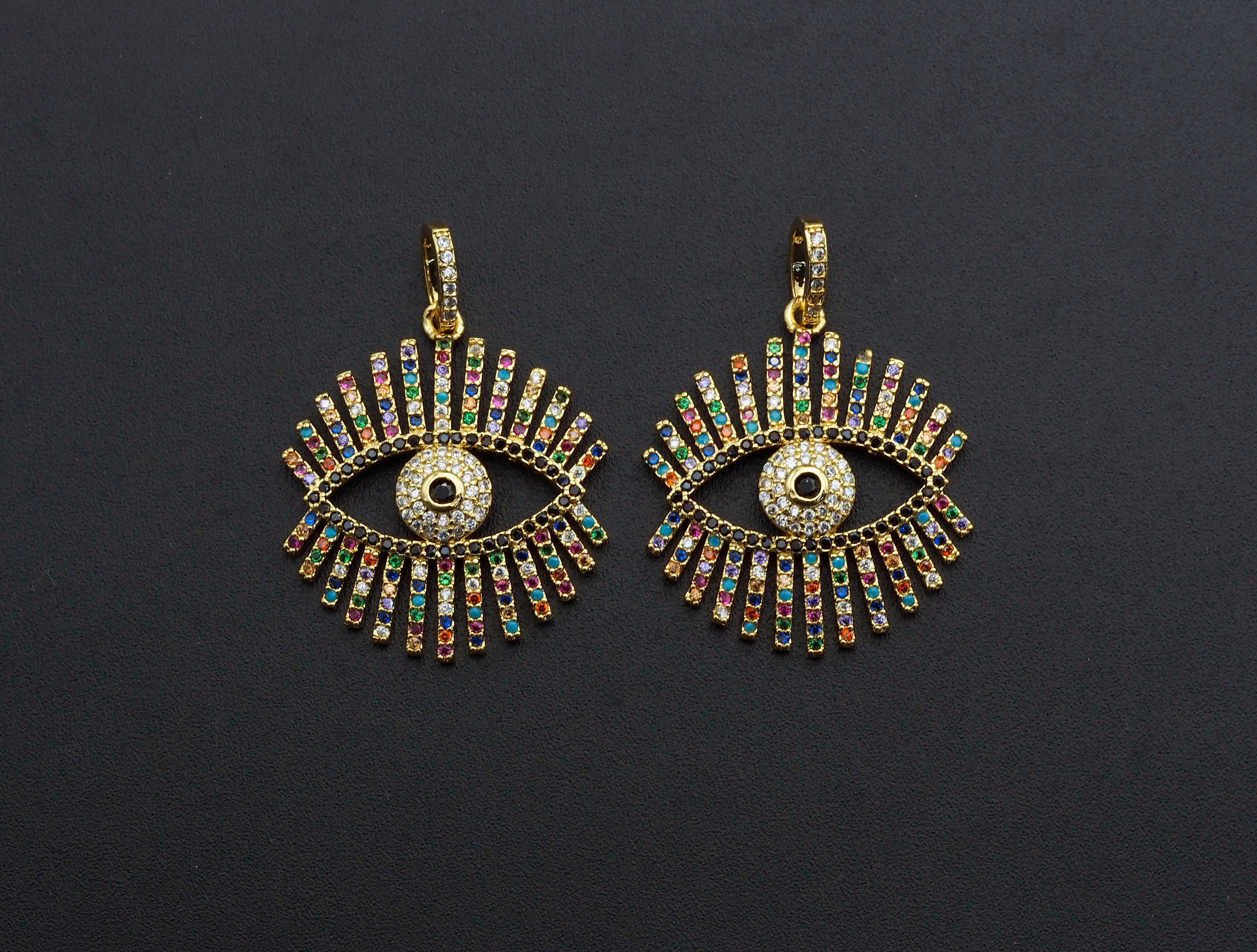 Colorful cz Pave Evil Eye Pendant,CZ Micro Pave eye pendant, Pave Jewelry, 27x30mm, sku#F1062
