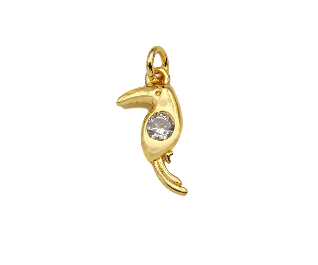 18K Gold Bird Shape Pendant,CZ Bird Charm, Necklace Bracelet Charm Pendant,6x13mm,Sku#FH153