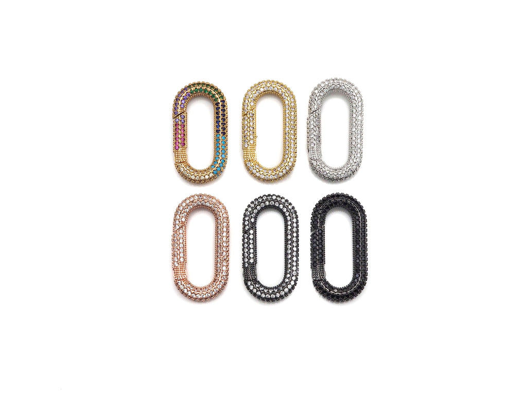 NEW Spring Snap Fully CZ Micro Pave Oval Carabiner Clasp, Oval Link Clasp, Connector Clasp, Oval Lock, 18x34mm/15x28mm, sku#H257