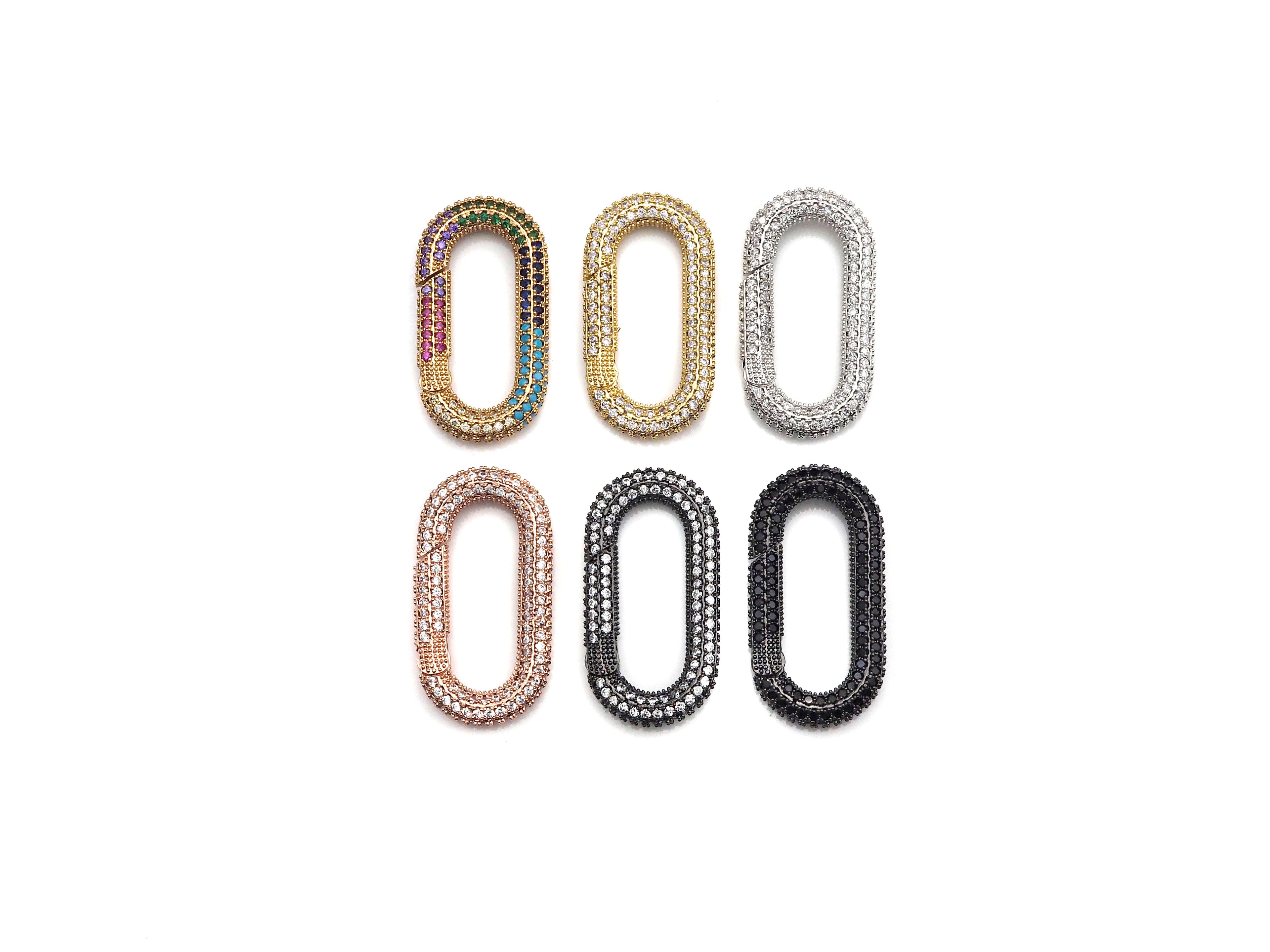 NEW Spring Snap Fully CZ Micro Pave Oval Carabiner Clasp, Oval Link Clasp, Connector Clasp, Oval Lock, 18x34mm/15x28mm, sku#H257