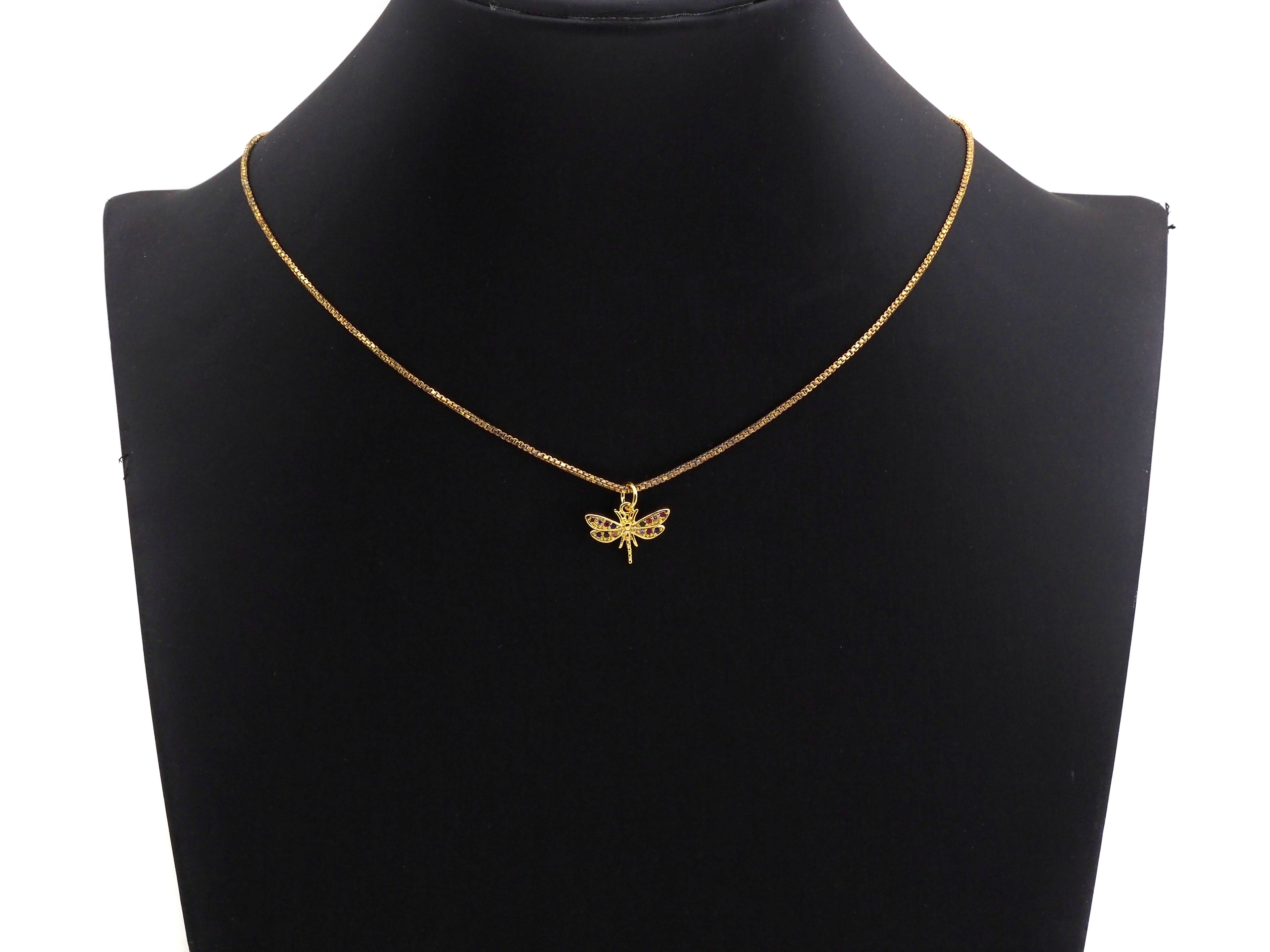Colorful CZ Micro Pave Dragonfly Shape Pendant,Cubic Zirconia Dragonfly Charm, Gold Tone, 12x16mm,sku#Z739