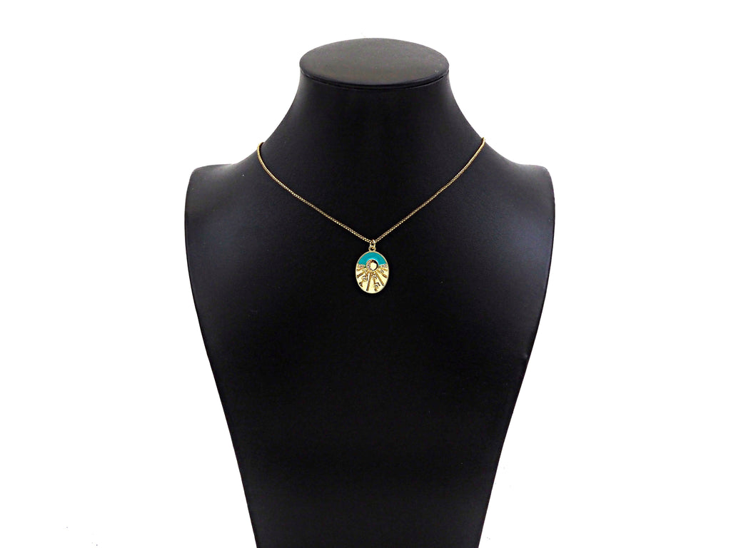 Gold Filled Turquoise Enamel with Radial Star On Oval Shape Pendant,CZ Micro Pave 18K Gold Filled Enamel Charm,16x22mm,Sku#Z1360
