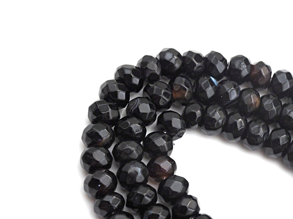 2mm Large Hole Natural Black Onyx Beads, Rondelle Faceted 5x8mm, 8" Long Strands, sku#U730
