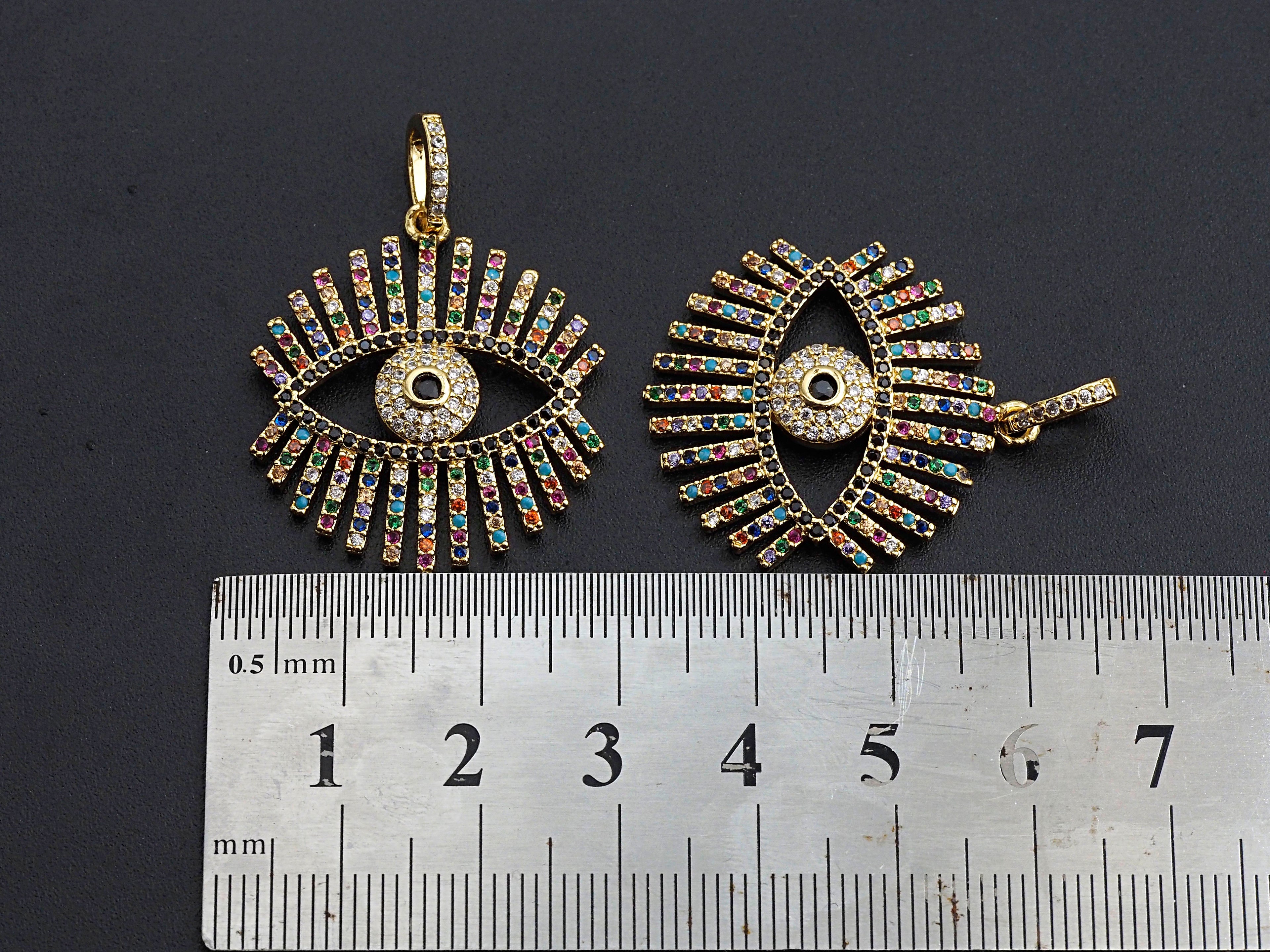 Colorful cz Pave Evil Eye Pendant,CZ Micro Pave eye pendant, Pave Jewelry, 27x30mm, sku#F1062
