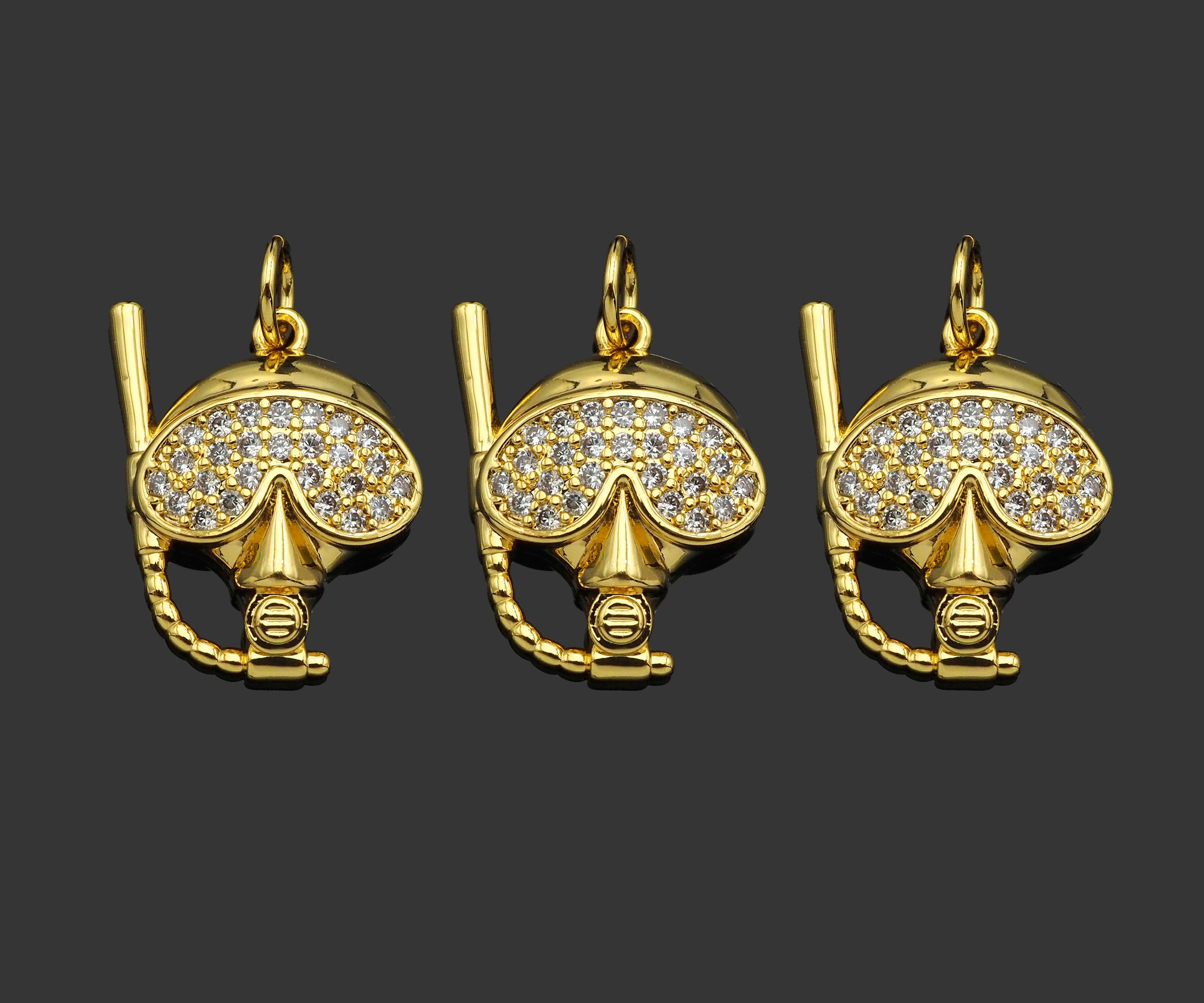 Gold Filled CZ Micro Pave Diver Head Shape Pendant, 18K Gold Filled Charm, Necklace Bracelet Charm Pendant, 17x16mm,Sku#Y474