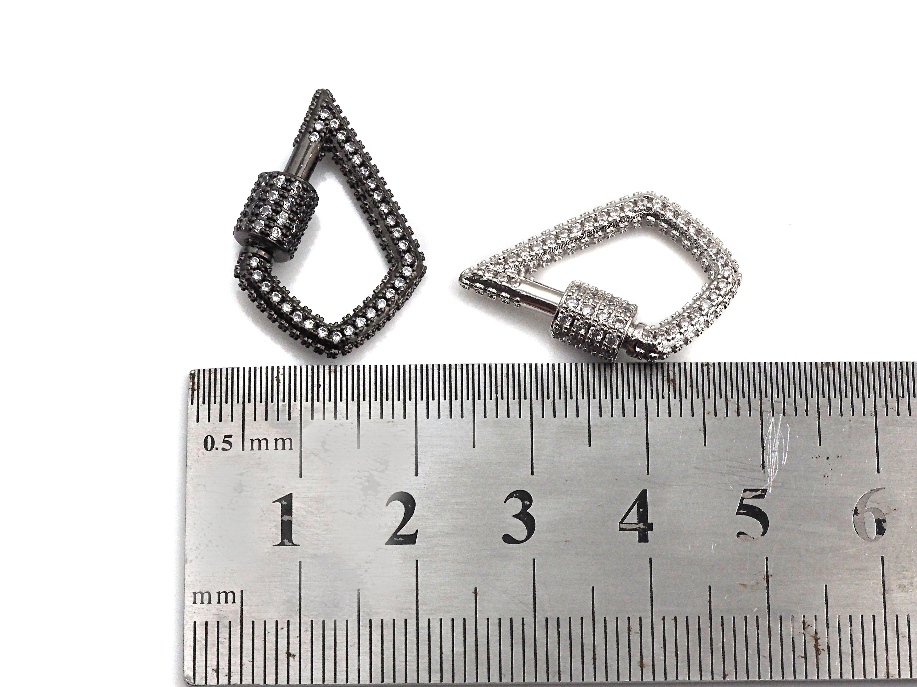 CZ Micro pave Tear Drop Shape Clasp, CZ Pave Clasp, Gold/Silver/Rose Gold/Gunmetal Carabiner Clasp, 17x25mm, sku#H184