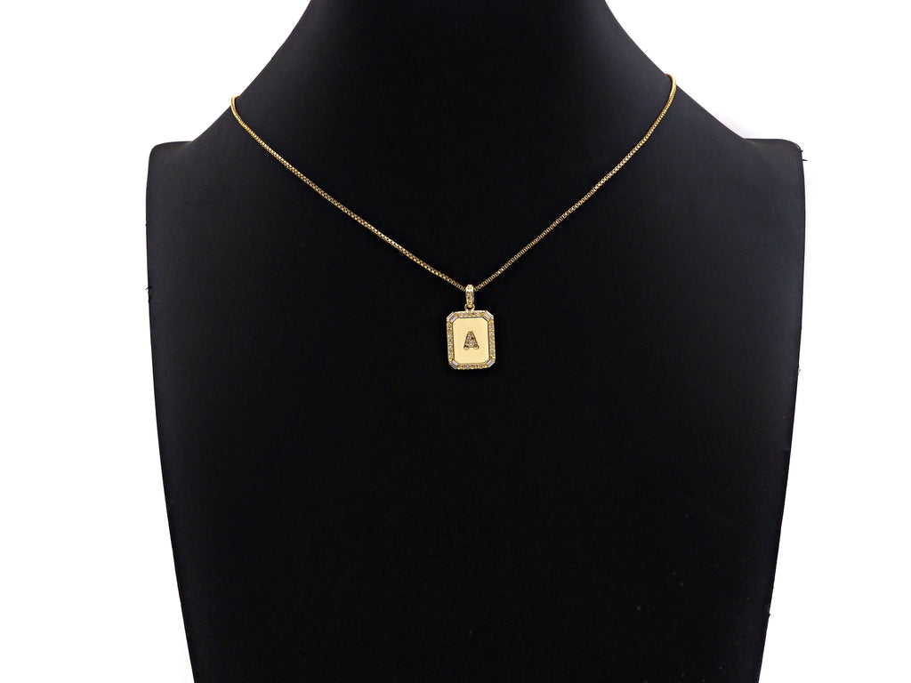 14K Gold plated Initial Tag Letter Charm, CZ A - Z Alphabet Letter, Personalized Charm for Necklace Jewelry Making, 9x20mm,sku#F1333