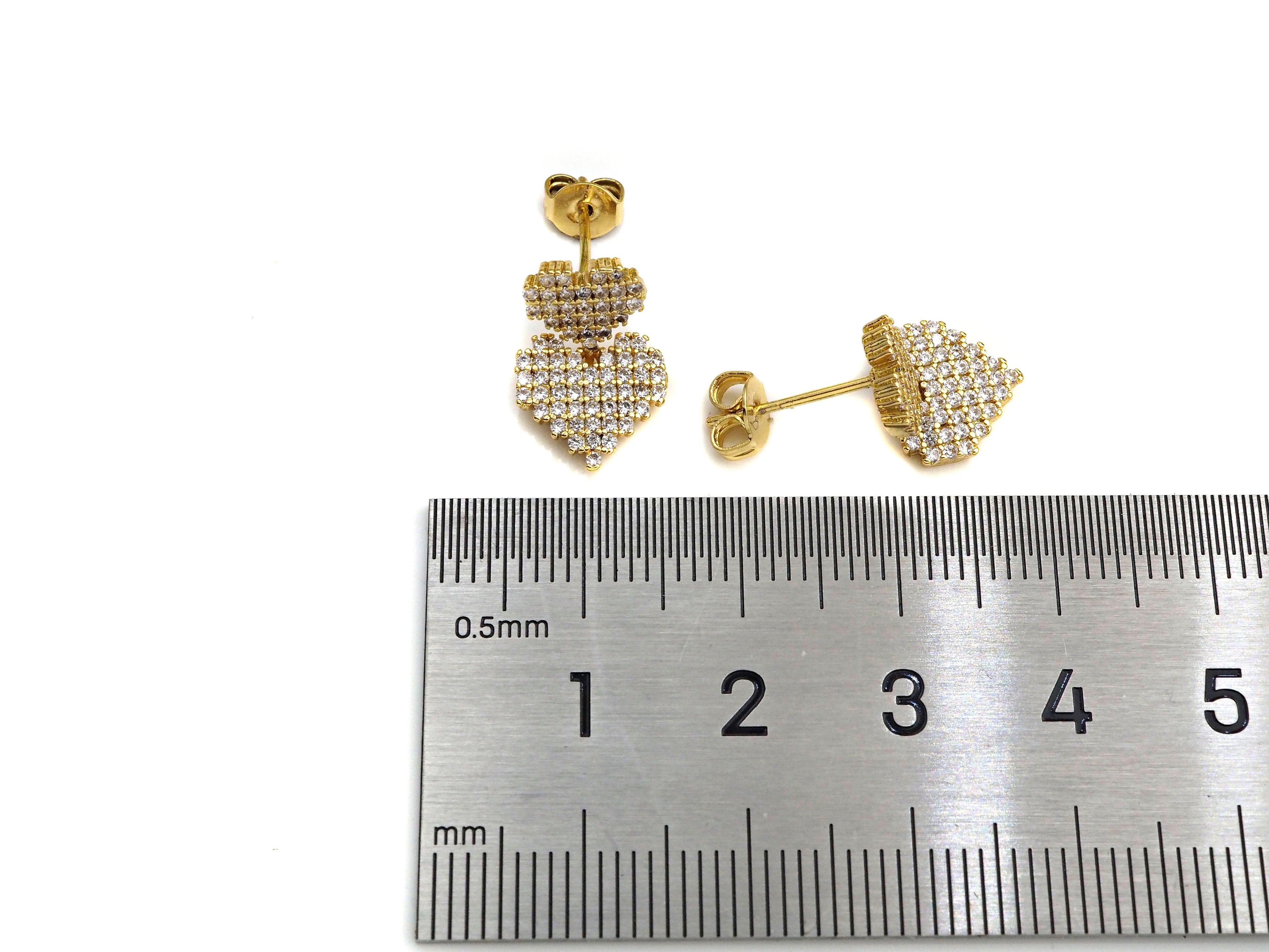 CZ Micro Pave Stud Earring, Double Heart Earrings, 10x16mm, sku#J219