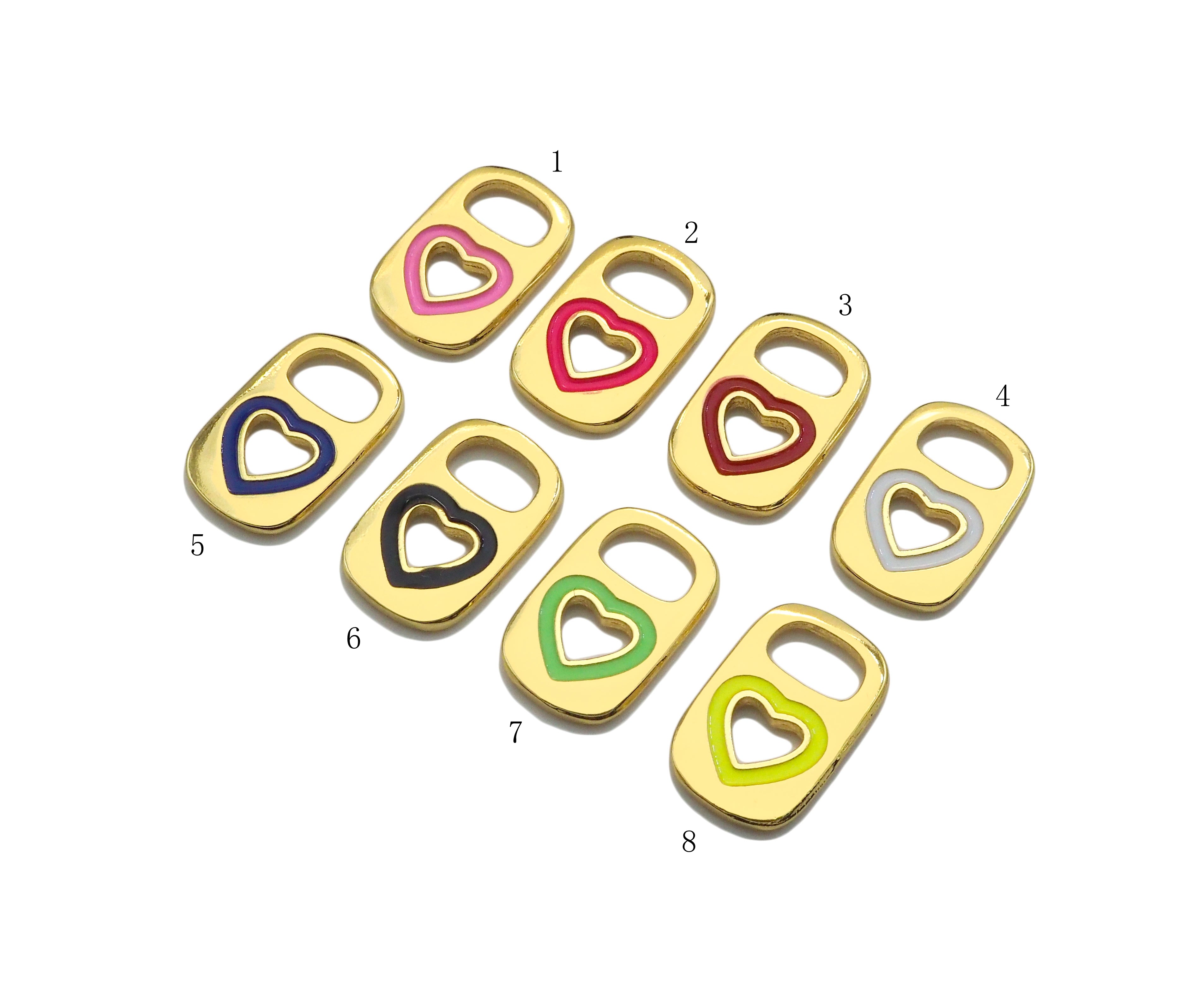18K Gold Enamel Soda Pop Tab Charm, Heart Soda Pull-tab Charm,Enamel Jewelry Making Craft Supplies,11x17mm, Sku#LD25