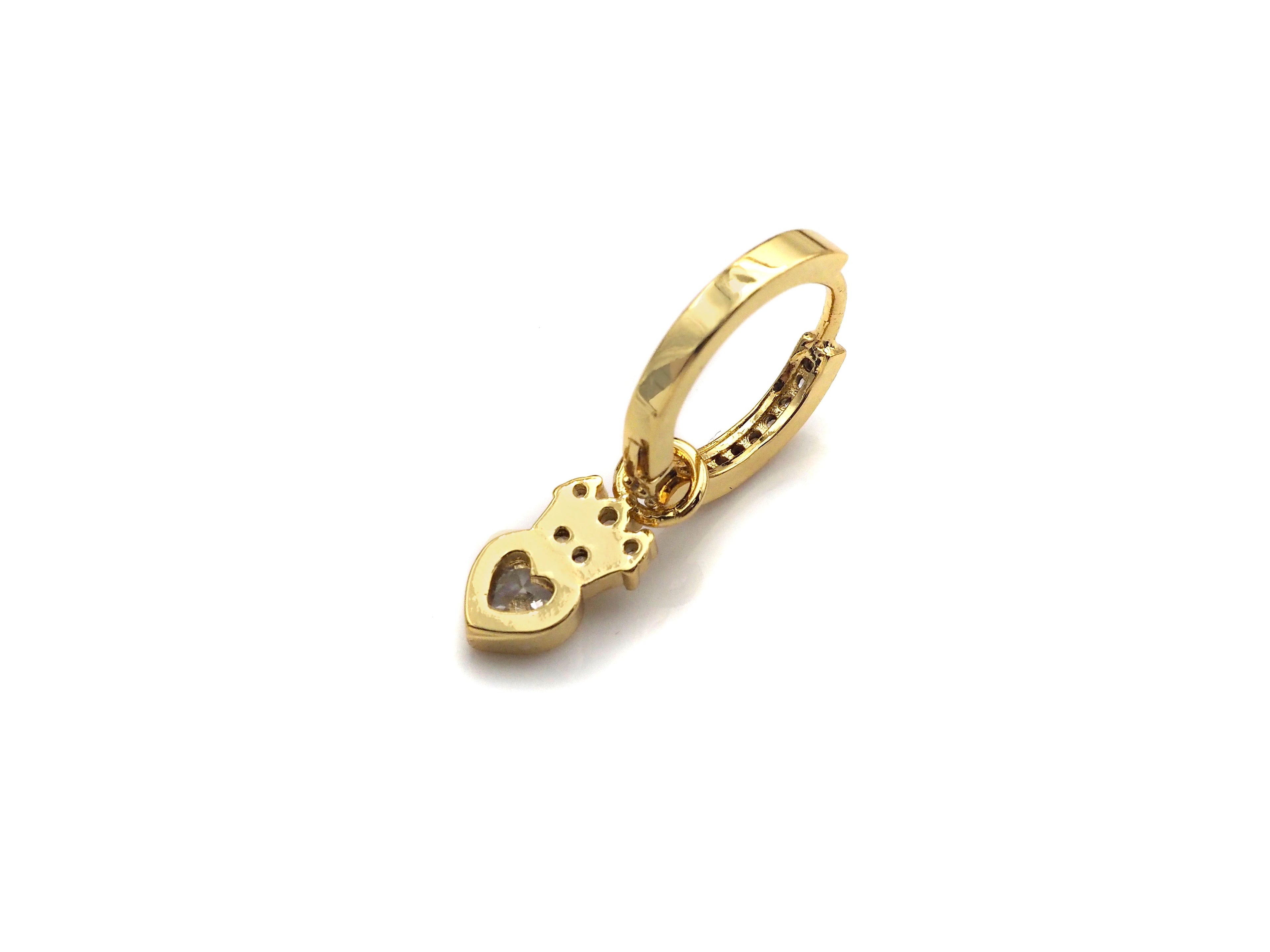 CZ Heart Crown Huggie Earrings, Sku#J239