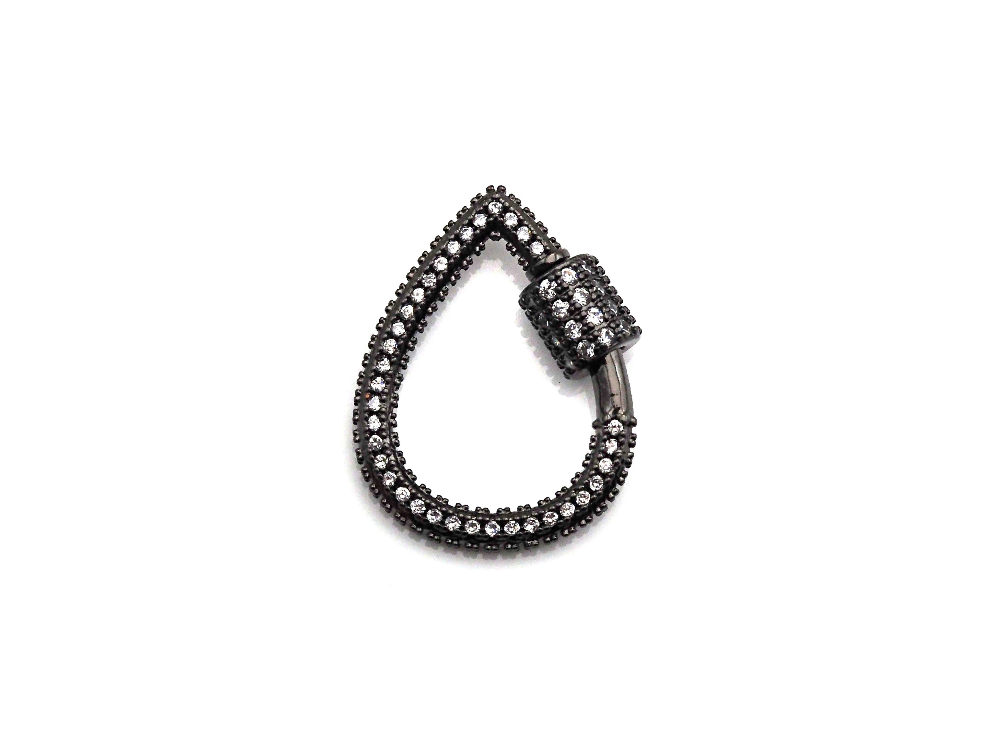 Clear CZ Micro pave Drop Shape Clasp, CZ Pave Clasp, Gold/Silver/Rose Gold/Gunmetal Carabiner Clasp, 18X24mm, sku#H185