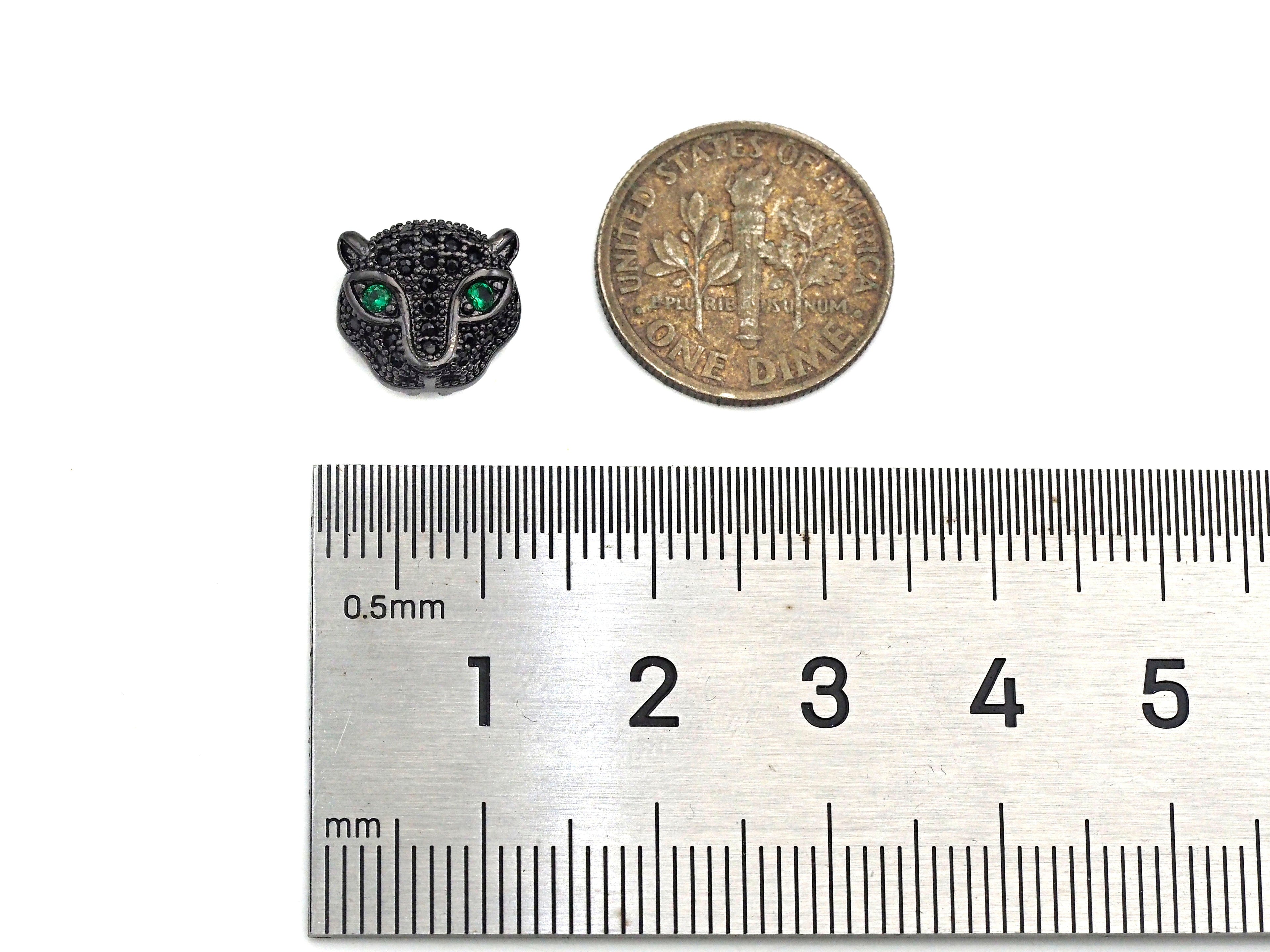 CZ Micro Pave Green Eye Leopard Head Pendant/Charm, Black panther Charm, Cubic Zirconia Pendant Charm, 10x11mm,Sku#N54