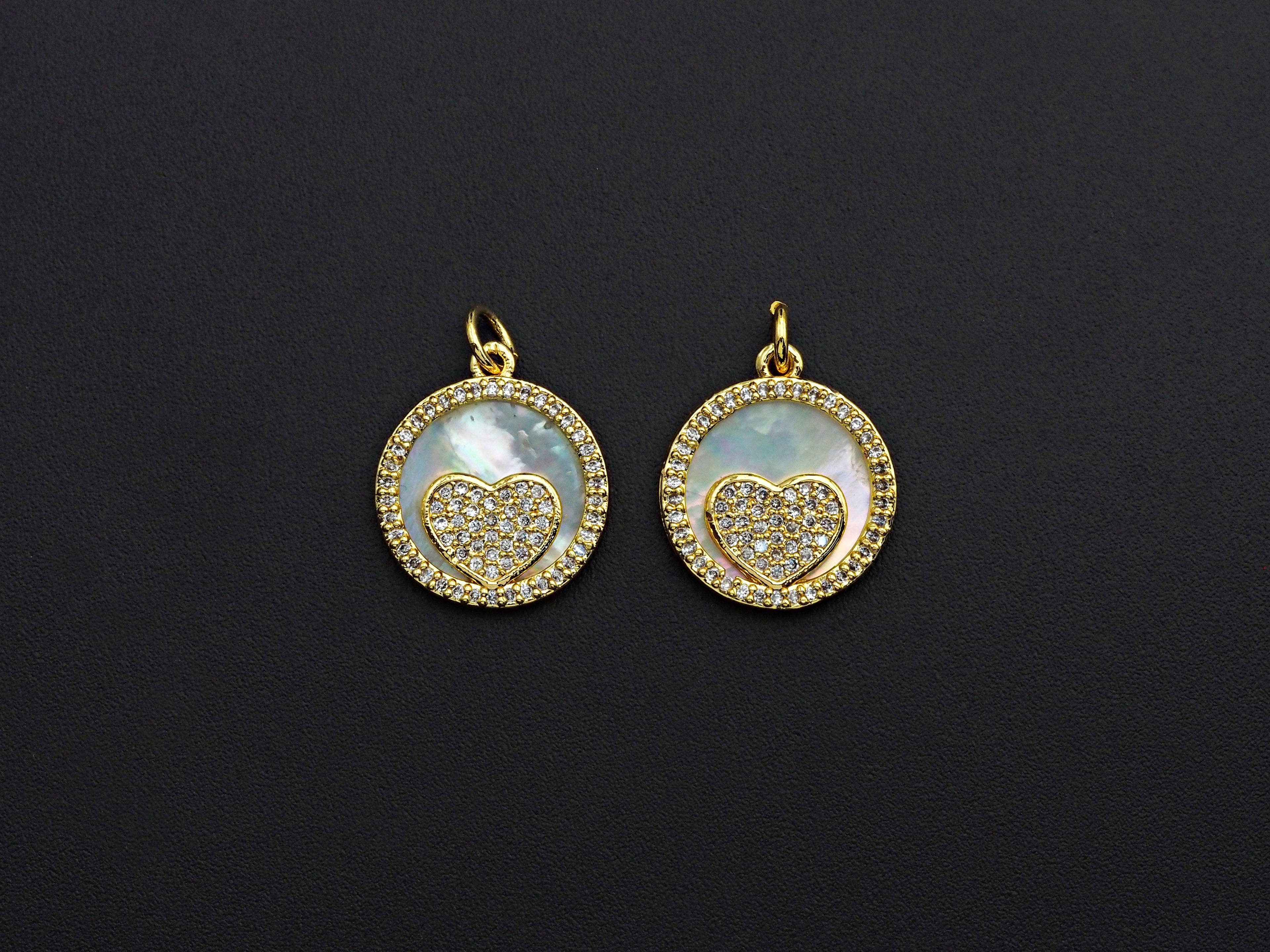 Clear CZ Micro Pave Heart on Mother-of-pearl Pendant Charm, Cubic Zirconia Charm,  Heart Charm, Pearl Charm,15mm,sku#Z913