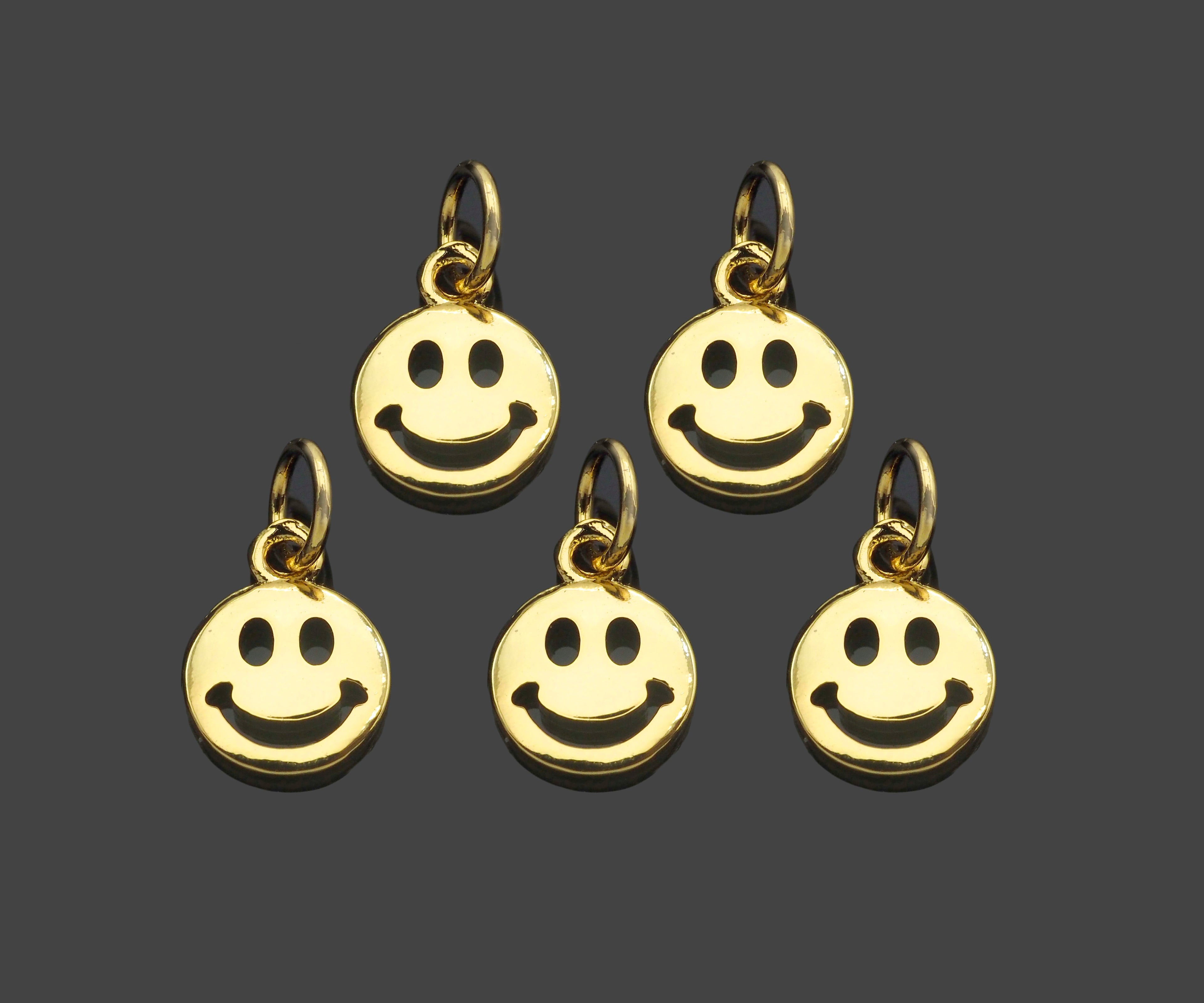 18K Dainty Gold Cute Smiley Face Shape Pendant/Charm,Smiley