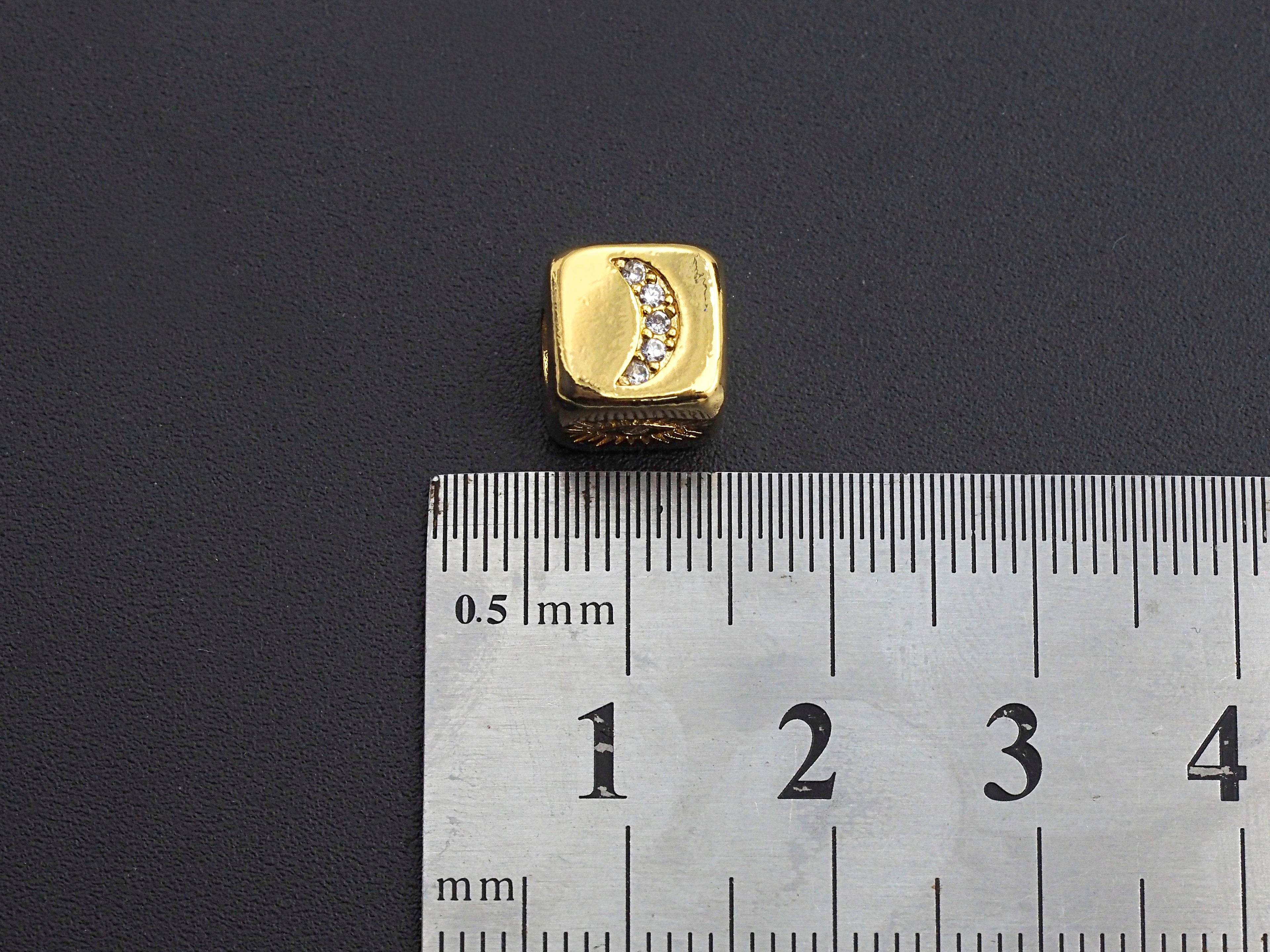 CZ Micro Pave Moon/Hamsa Hand/Evil Eye/Planet Dice Spacer Beads, Cubic Zirconia Cube Spacer Beads, 24k Gold Tone, 8.5mm, sku#Z714