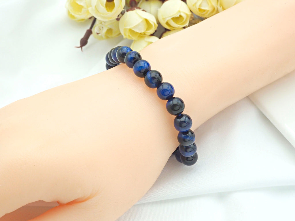 Natural Lapis Blue Tiger Eye Stretchy Bracelet, U1079