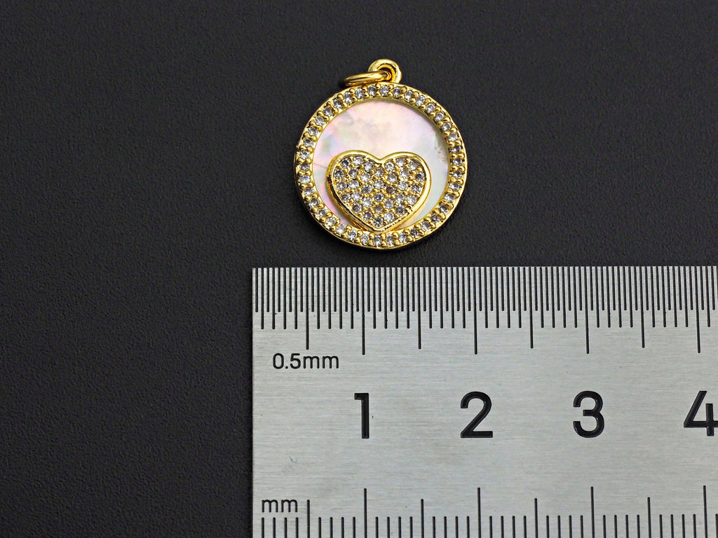 Clear CZ Micro Pave Heart on Mother-of-pearl Pendant Charm, Cubic Zirconia Charm,  Heart Charm, Pearl Charm,15mm,sku#Z913