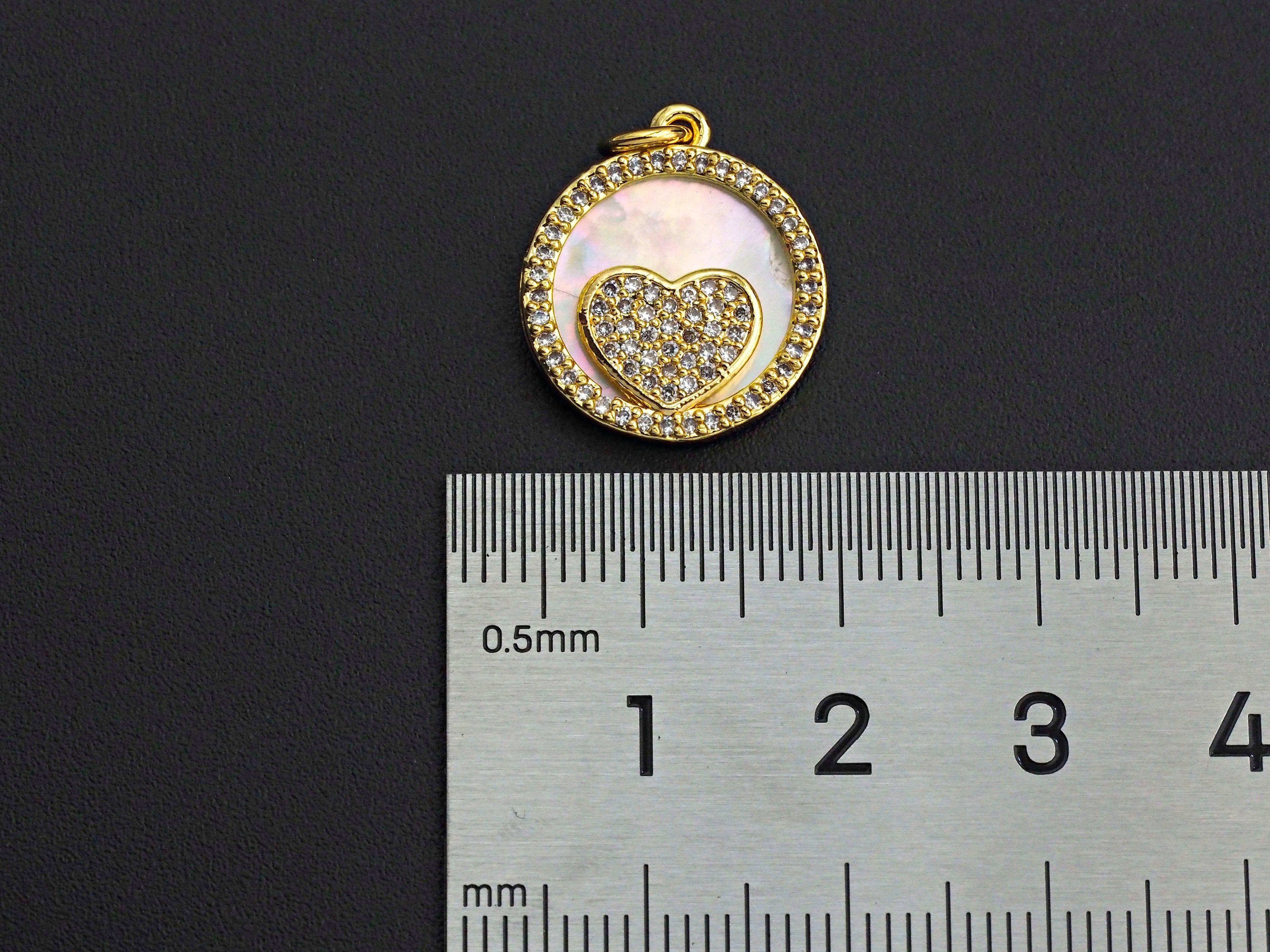 Clear CZ Micro Pave Heart on Mother-of-pearl Pendant Charm, Cubic Zirconia Charm,  Heart Charm, Pearl Charm,15mm,sku#Z913