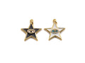 Enamel Five Star with Evil eye charm, Black White Enamel Pendant, Enamel eye charm, Star eye jewelery, 20x24mm,sku#FH13