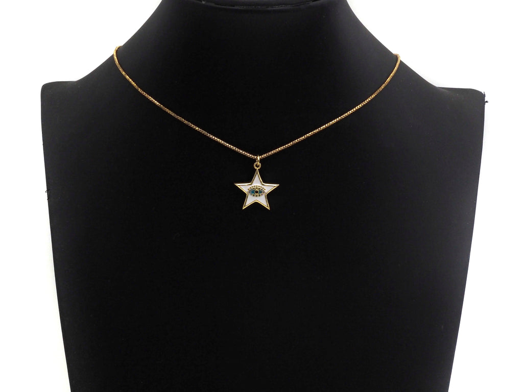 Enamel Five Star with Evil eye charm, Black White Enamel Pendant, Enamel eye charm, Star eye jewelery, 20x24mm,sku#FH13