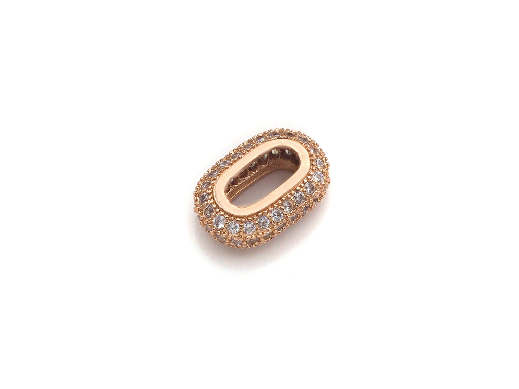 Big Hole CZ Pave Oval beads, Cubic Zirconia Spacer Beads, European Large hole Oval Bead, 3x7x11mm, sku#Z884