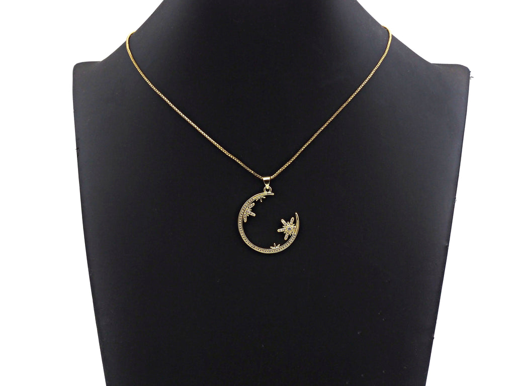 Clear CZ Micro Pave Flower Star On Cresent Moon Shape Pendant Charm, Cubic Zirconia Moon Charm,30x33mm,Sku#LK156