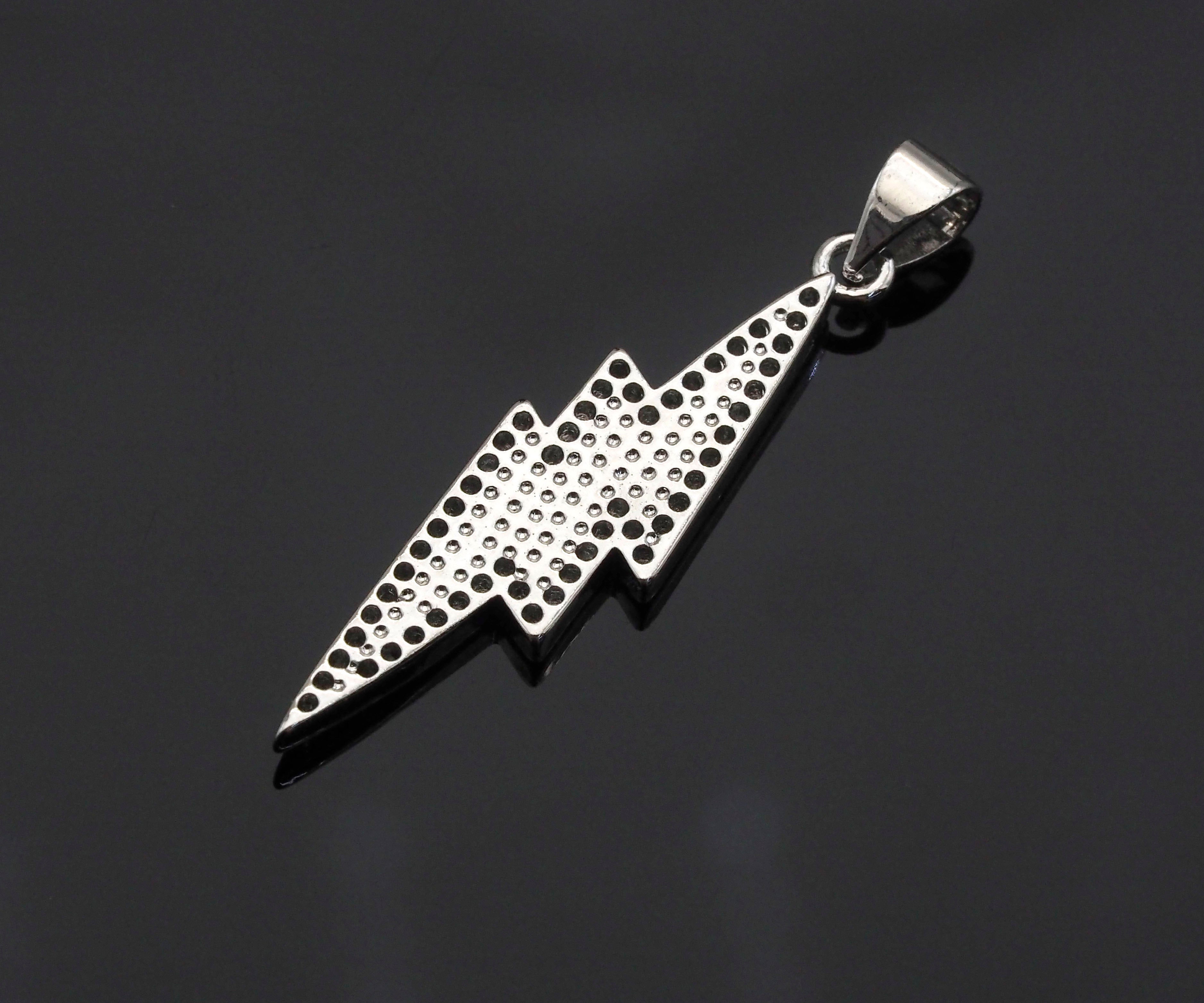 Enamel Colorful Lightning Shape Pendant Silver Finish, CZ Micro Pave Lightning Charm, Enamel pendant,Enamel Jewelry, 10x37mm, sku#LK138