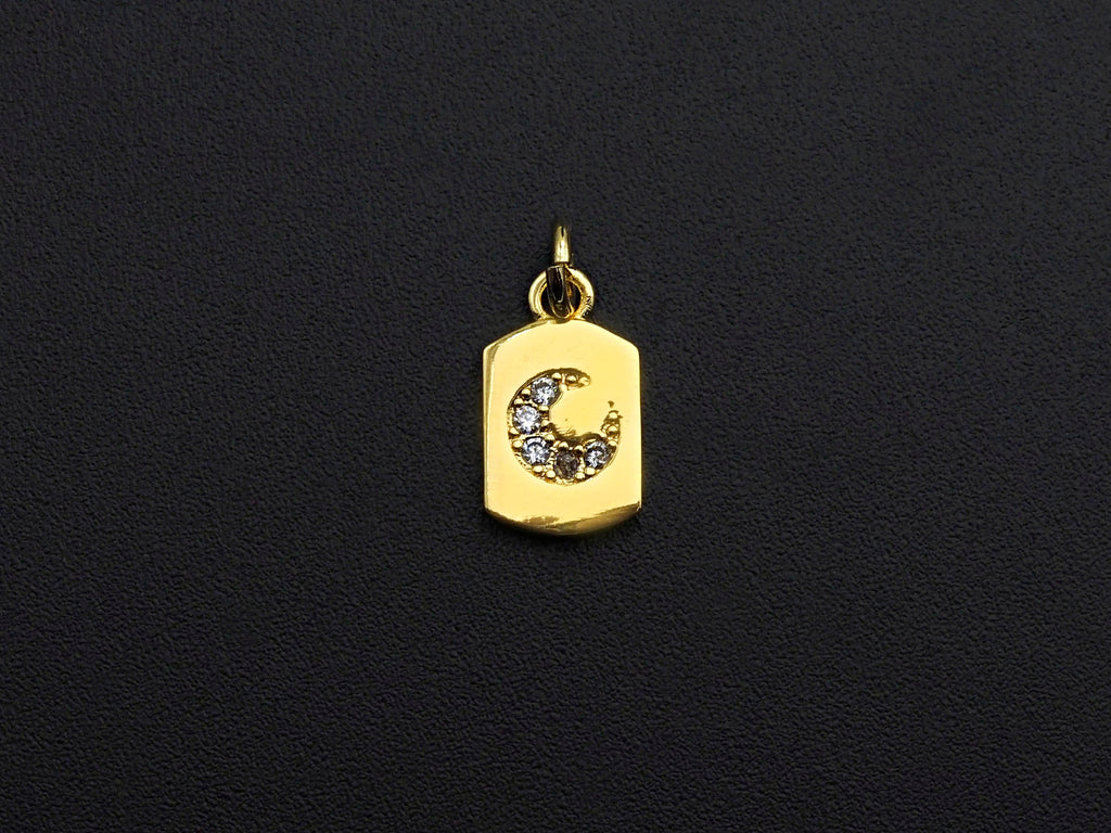 CZ Micro Pave Cresent Moon On Peltate Pendant, Cubic Zirconia Tag Pendant, Micro pave Moon pendant, 8x14mm, sku#Z773