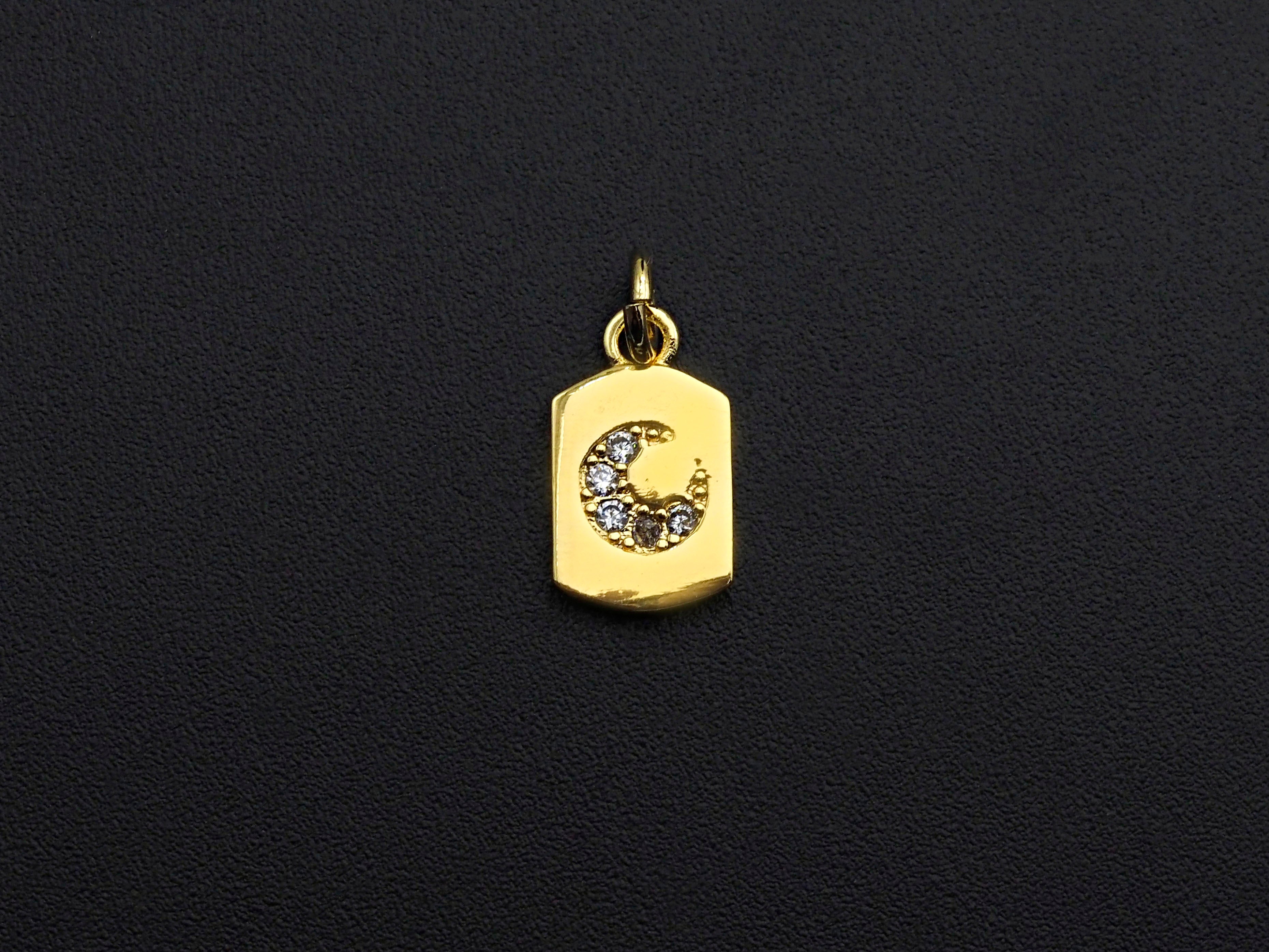 CZ Micro Pave Cresent Moon On Peltate Pendant, Cubic Zirconia Tag Pendant, Micro pave Moon pendant, 8x14mm, sku#Z773
