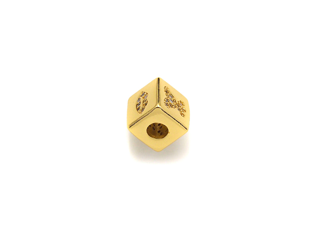 CZ Micro Pave Bee Bear Lip Dice Spacer Beads, Cubic Zirconia Cube Spacer Beads, NAME Beads in Gold Tone,8.5mm, sku#Z715