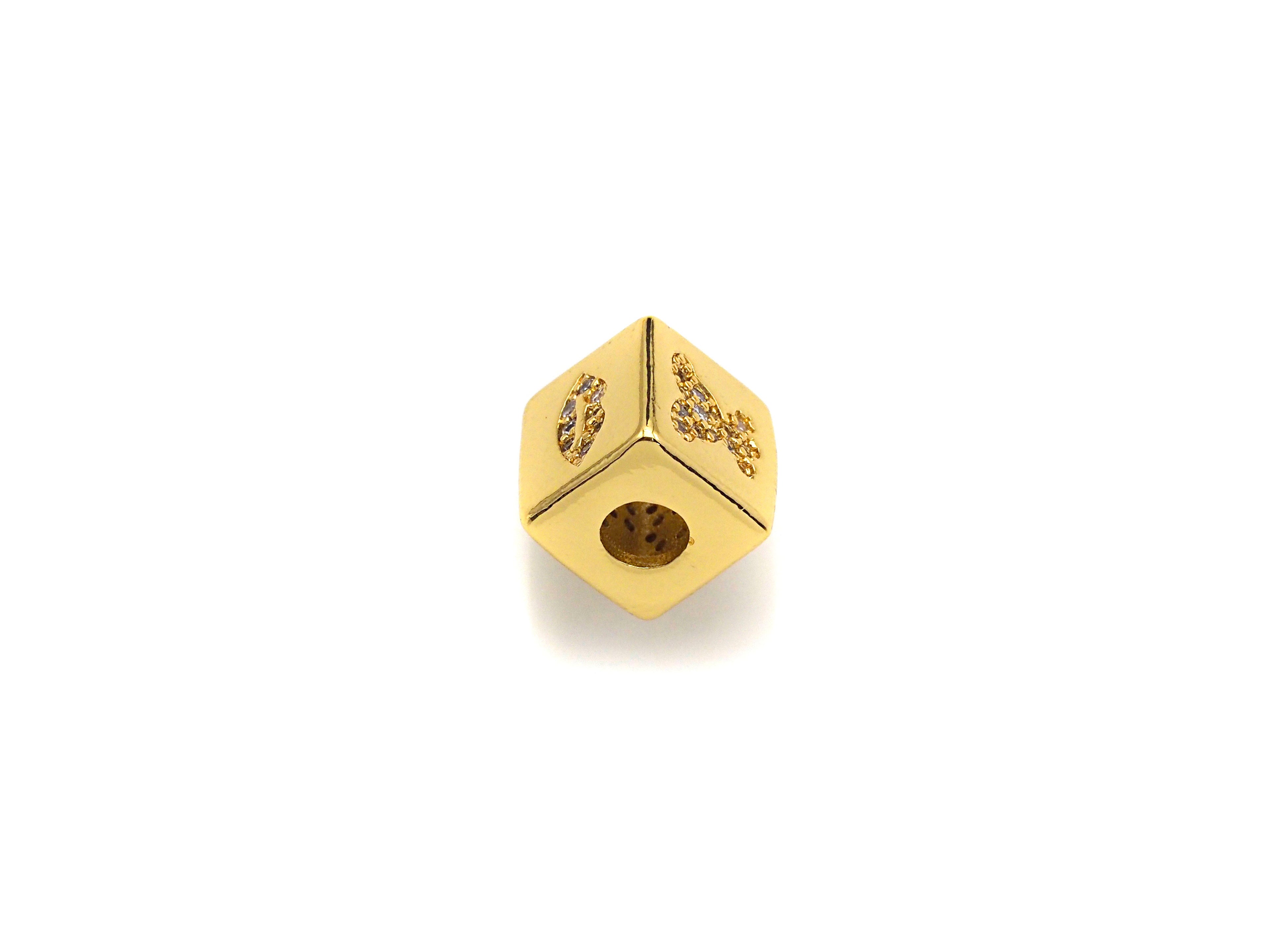 CZ Micro Pave Bee Bear Lip Dice Spacer Beads, Cubic Zirconia Cube Spacer Beads, NAME Beads in Gold Tone,8.5mm, sku#Z715