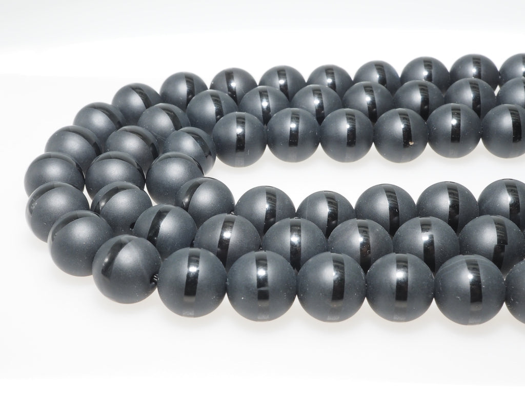 Natural Black Onyx Matte Round with one line Beads, 6mm/8mm/10mm/12mm/14mm  Round beads, Matte Round Black Onyx, 15.5inch strand, SKU#V15