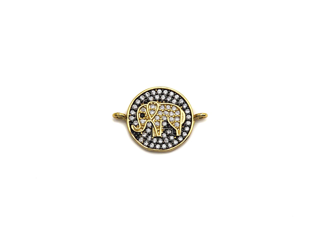 CZ Micro Pave Elephant On Round Coin Charm, Elephant Connector for Bracelet/Necklace, Space Connector Link, 15x21mm, sku#Z1064