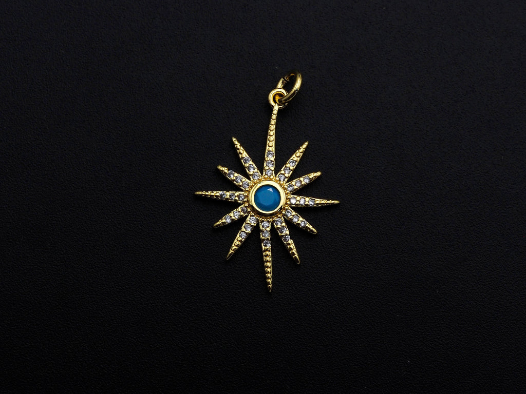 Turquoise Clear CZ Micro Pave North Star Shaped Pendant/Charm, Star Cubic Zirconia Pendant Charm, 19x24mm,sku#Z823