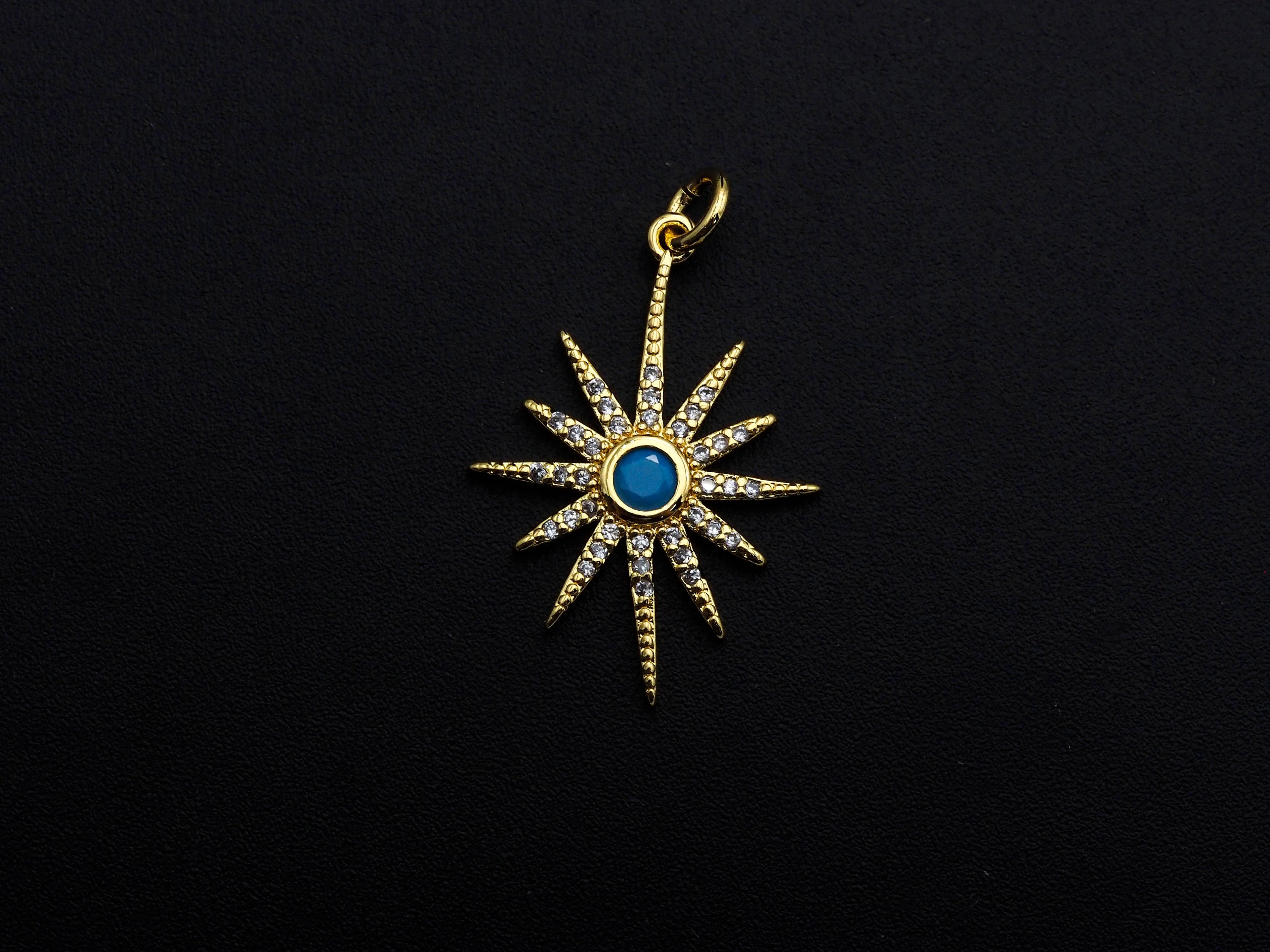 Turquoise Clear CZ Micro Pave North Star Shaped Pendant/Charm, Star Cubic Zirconia Pendant Charm, 19x24mm,sku#Z823