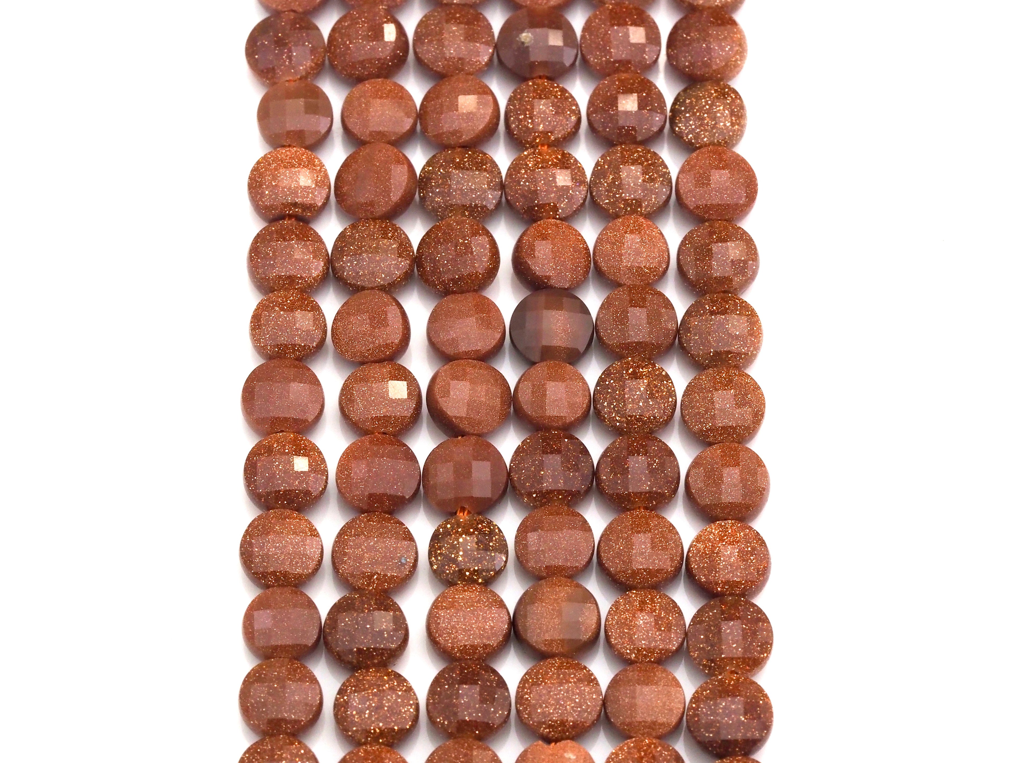 Double Sided Turtle Shell Cut Goldstone Coin beads, 6mm Flat coin faceted, Natural Gemstone Beads, 16" Full strand, sku#U605