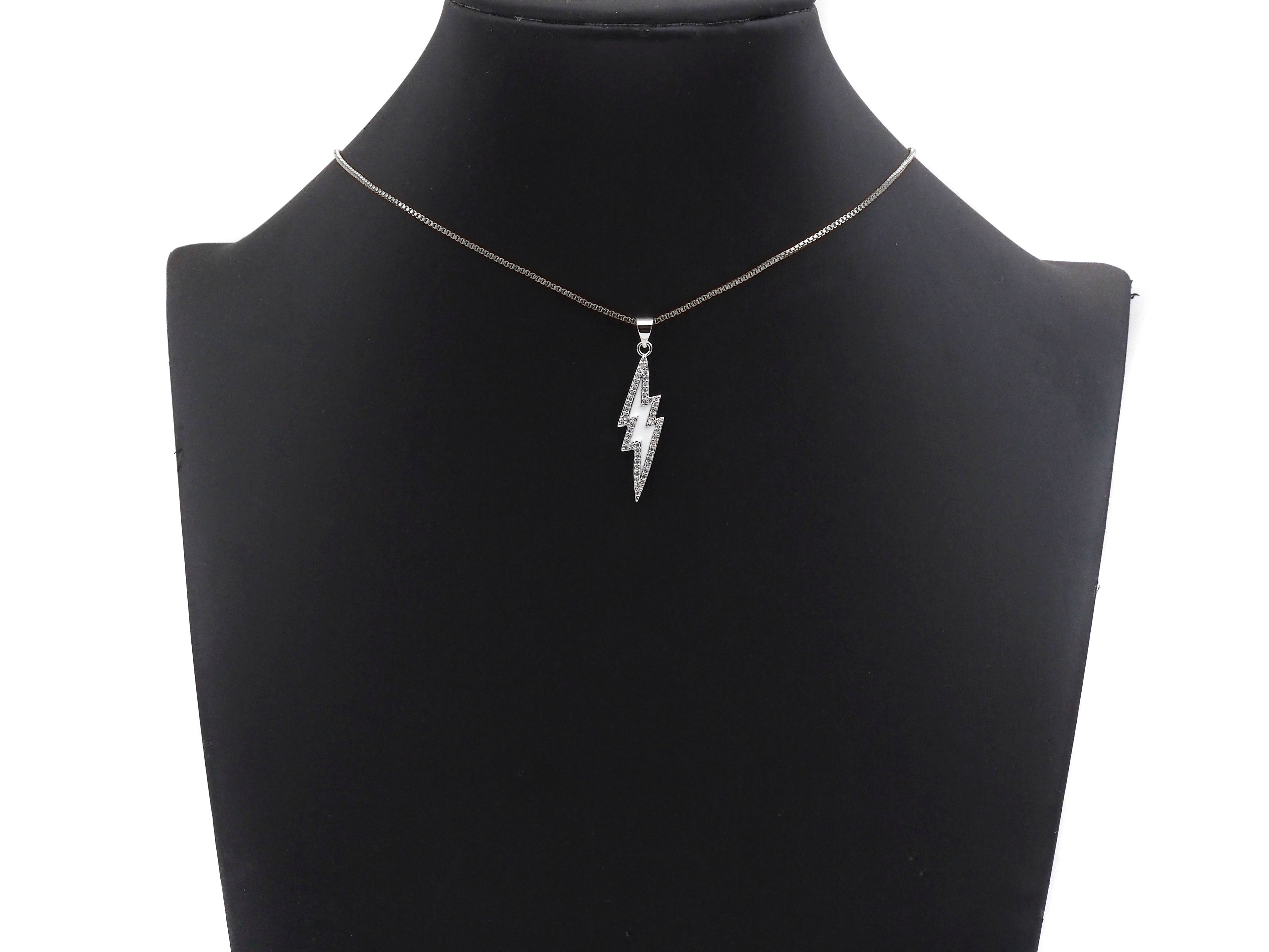 Enamel Colorful Lightning Shape Pendant Silver Finish, CZ Micro Pave Lightning Charm, Enamel pendant,Enamel Jewelry, 10x37mm, sku#LK138