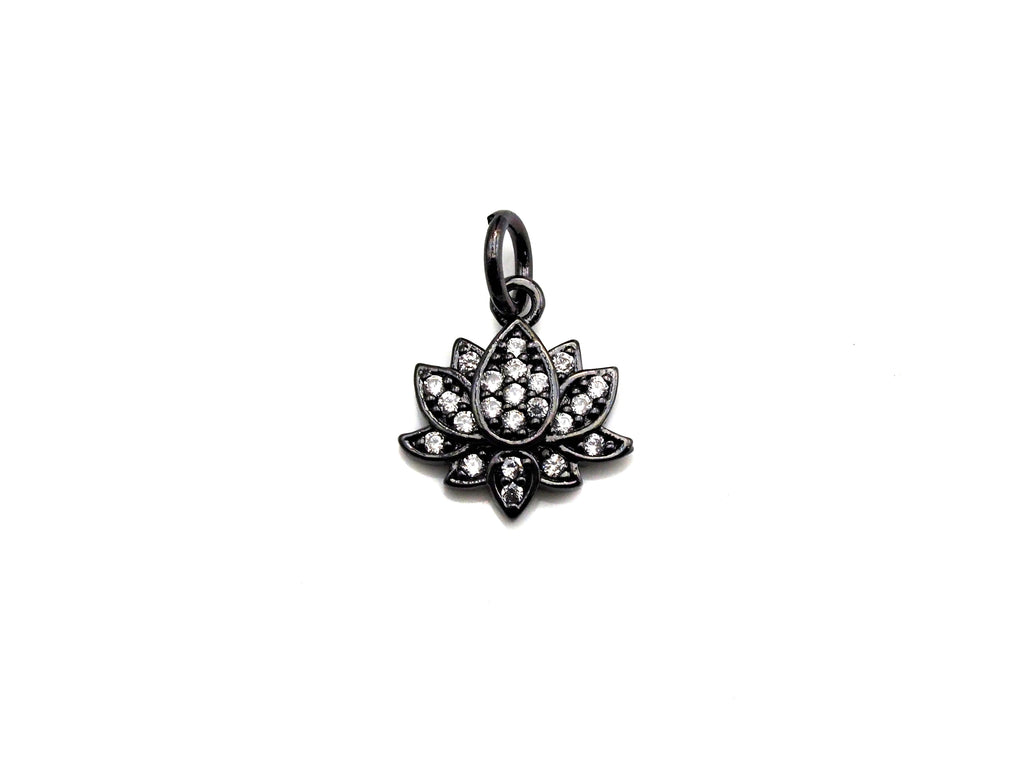 Cute CZ Micro Pave Lotus Flower Shaped Pendant/Charm, Yoga Cubic Zirconia Pendant Charm, 11mm,sku#Z793